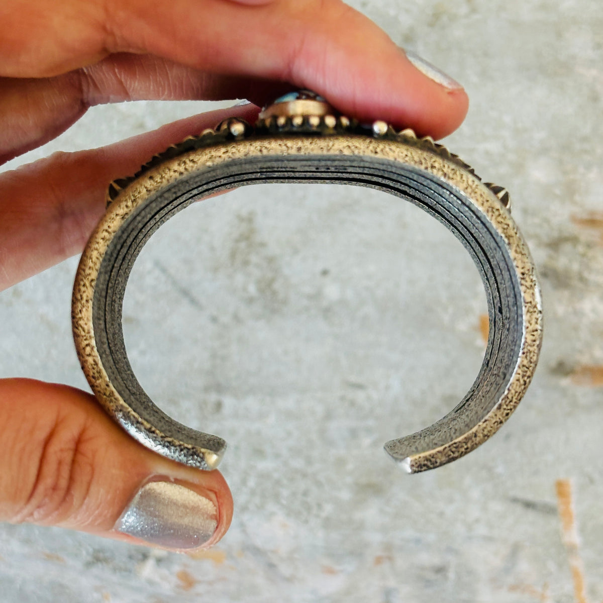 Navajo Herman Smith Sterling Silver & Golden Hills Turquoise Tufa Cast Cuff