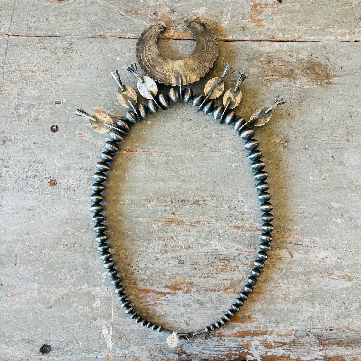 Navajo Andy Cadman Sterling Silver & Kingman Turquoise Statement Squash Blossom Necklace