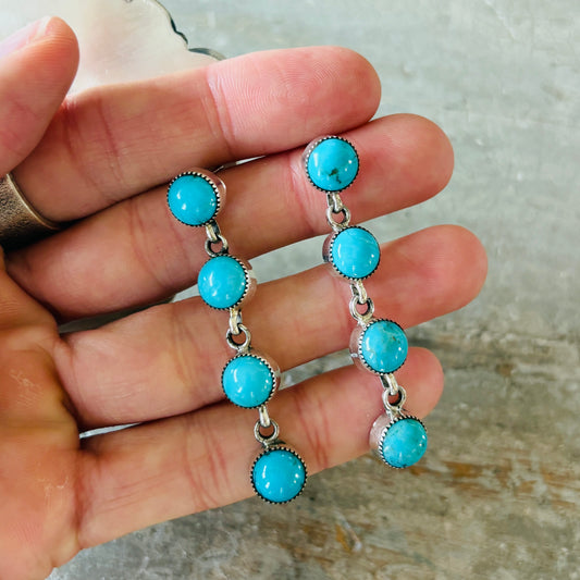 Navajo Rytanna Yazzie Sterling Silver & Kingman Turquoise Earrings