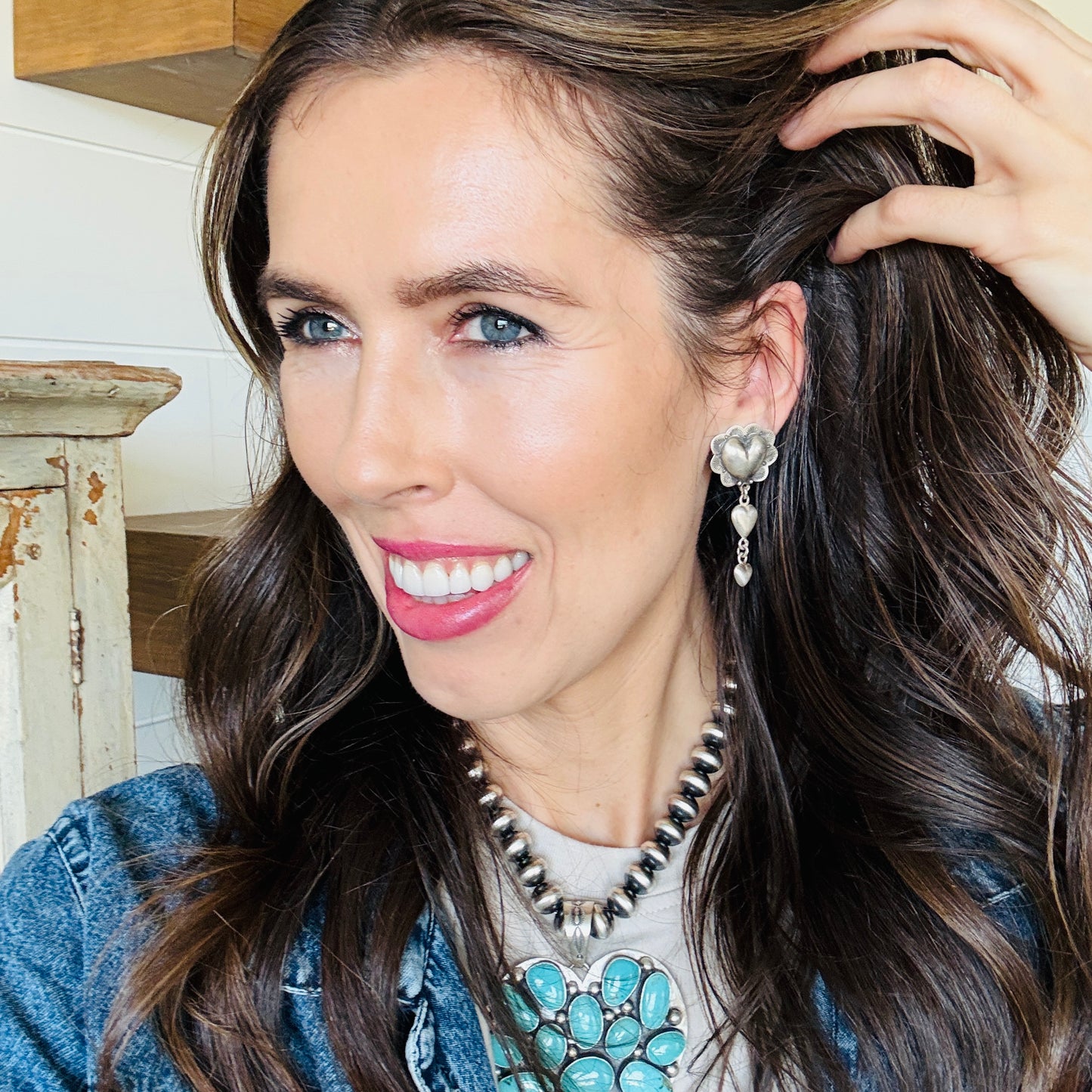 Anglo Mona Van Riper Sterling Silver Heart Earrings