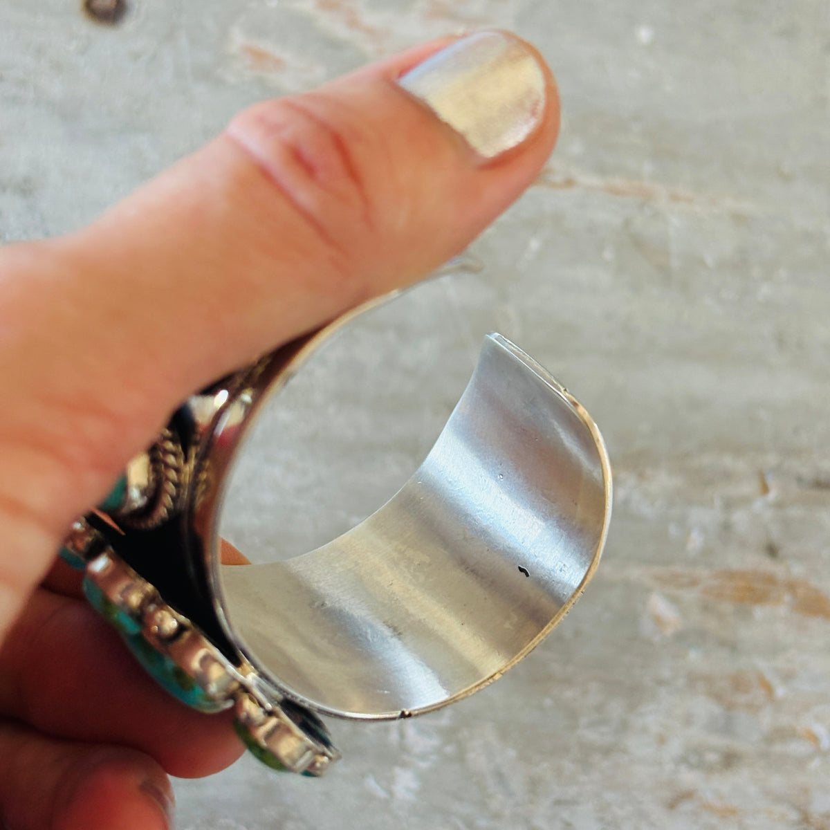 Navajo Hemerson Brown Sterling Silver & Sonoran Turquoise Cluster Statement Cuff