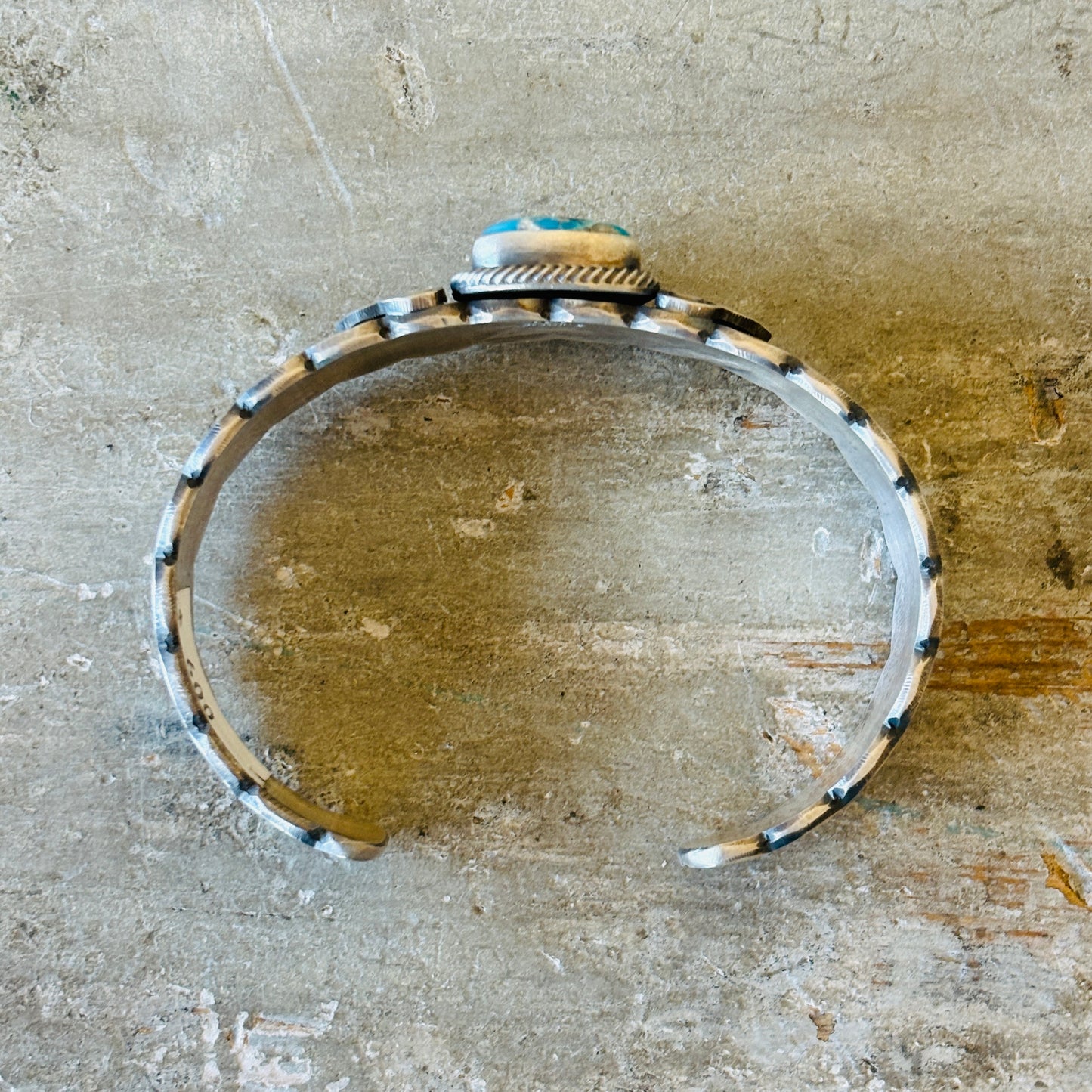 Navajo Randy Boyd Sterling Silver & Blue Ridge Turquoise Stacker Cuff