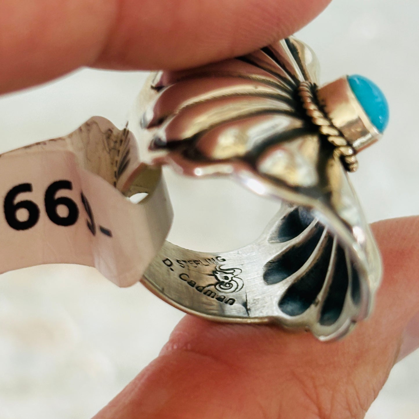 Navajo Darrell Cadman Sterling Silver & Sleeping Beauty Turquoise Concho Ring