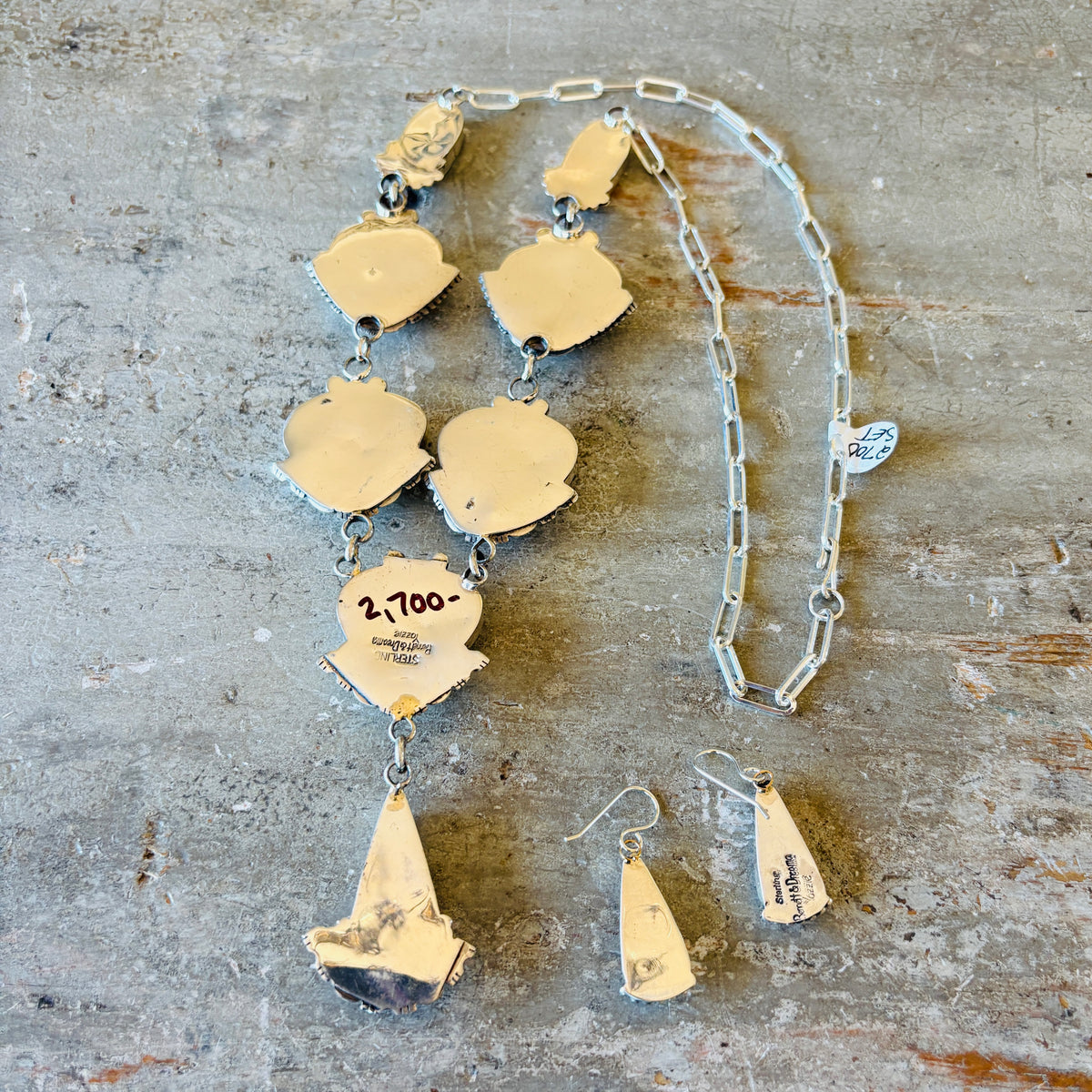 Navajo Bennett - Dreama Yazzie Sterling Silver & Wild Horse Jasper Hearts Necklace Set