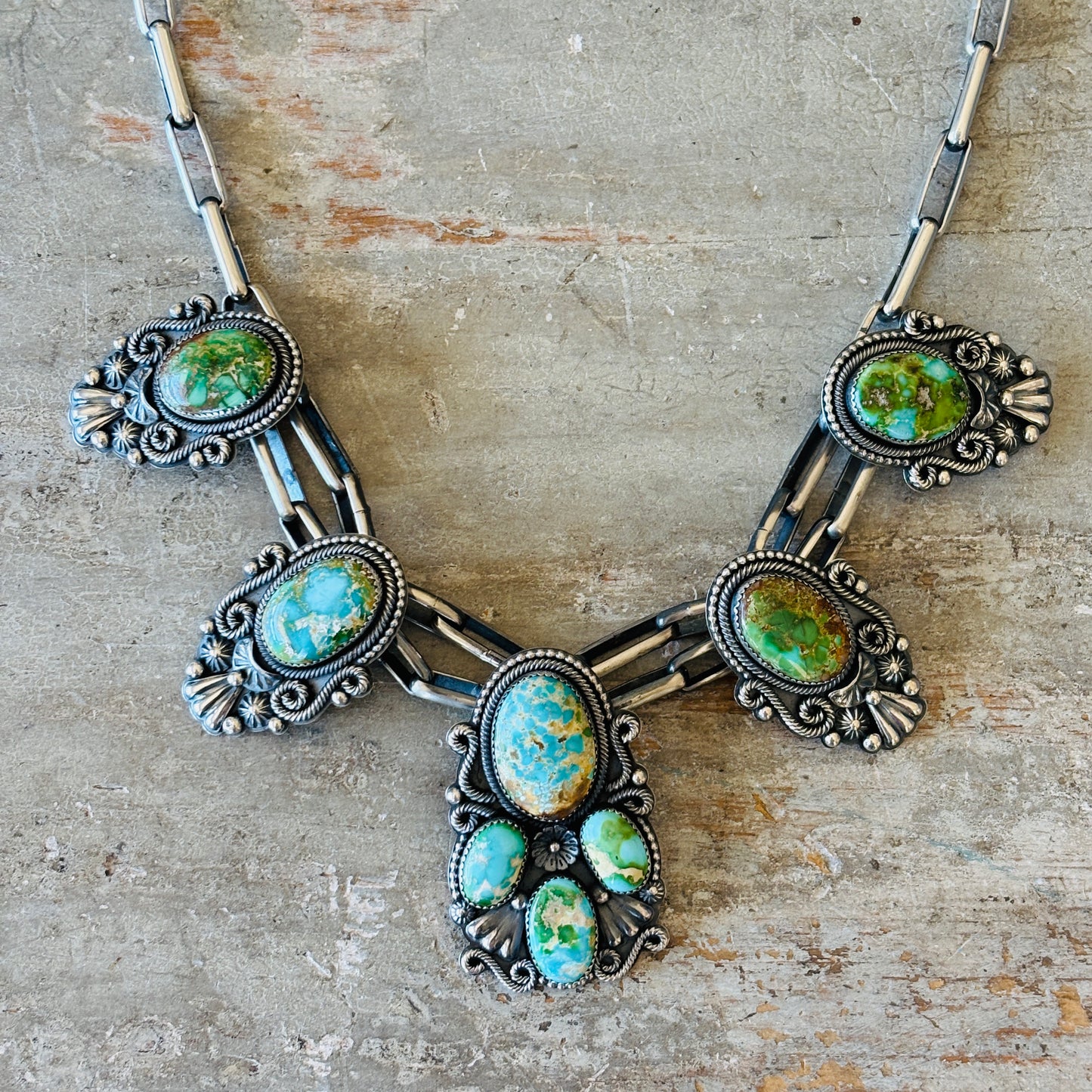 Navajo Braxton Parkett Sterling Silver & Sonoran Turquoise Statement Necklace