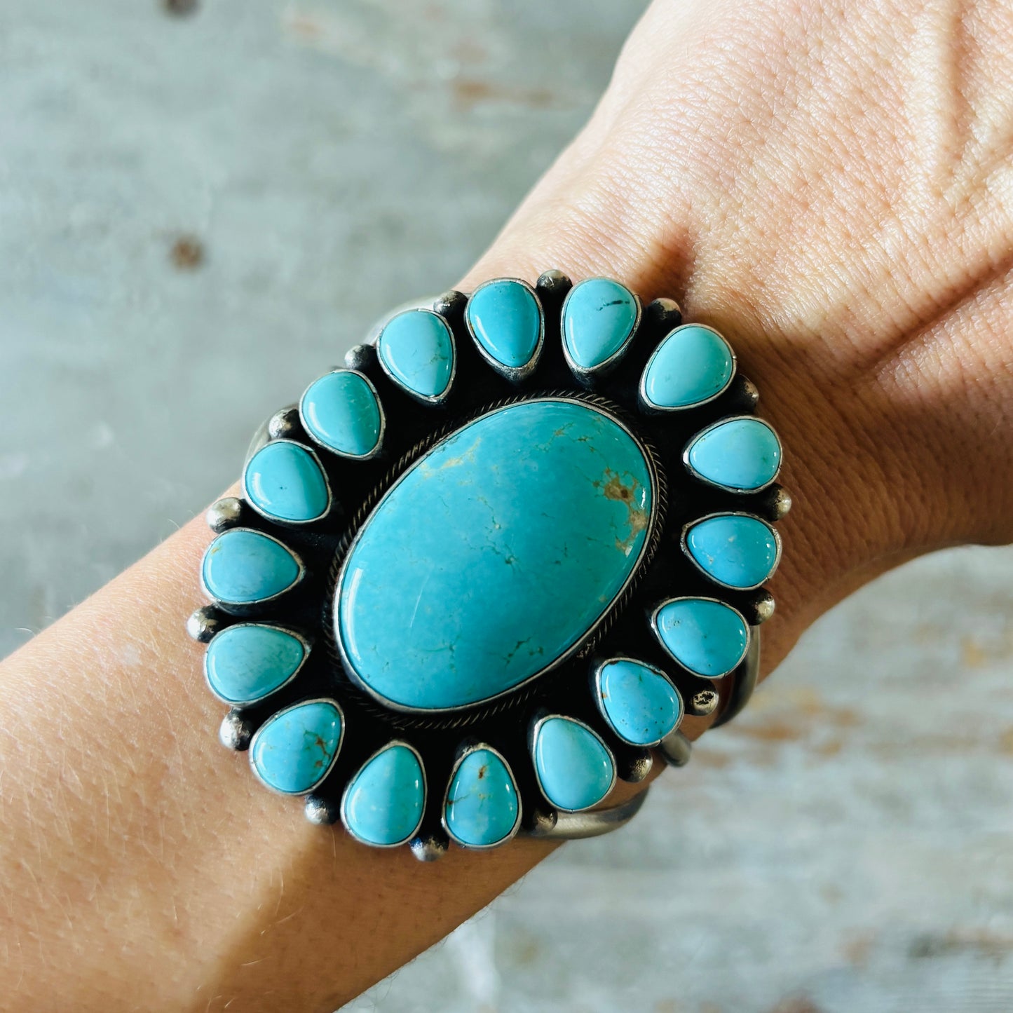 Navajo Bobby Johnson Sterling Silver & #8 Turquoise Cluster Cuff!