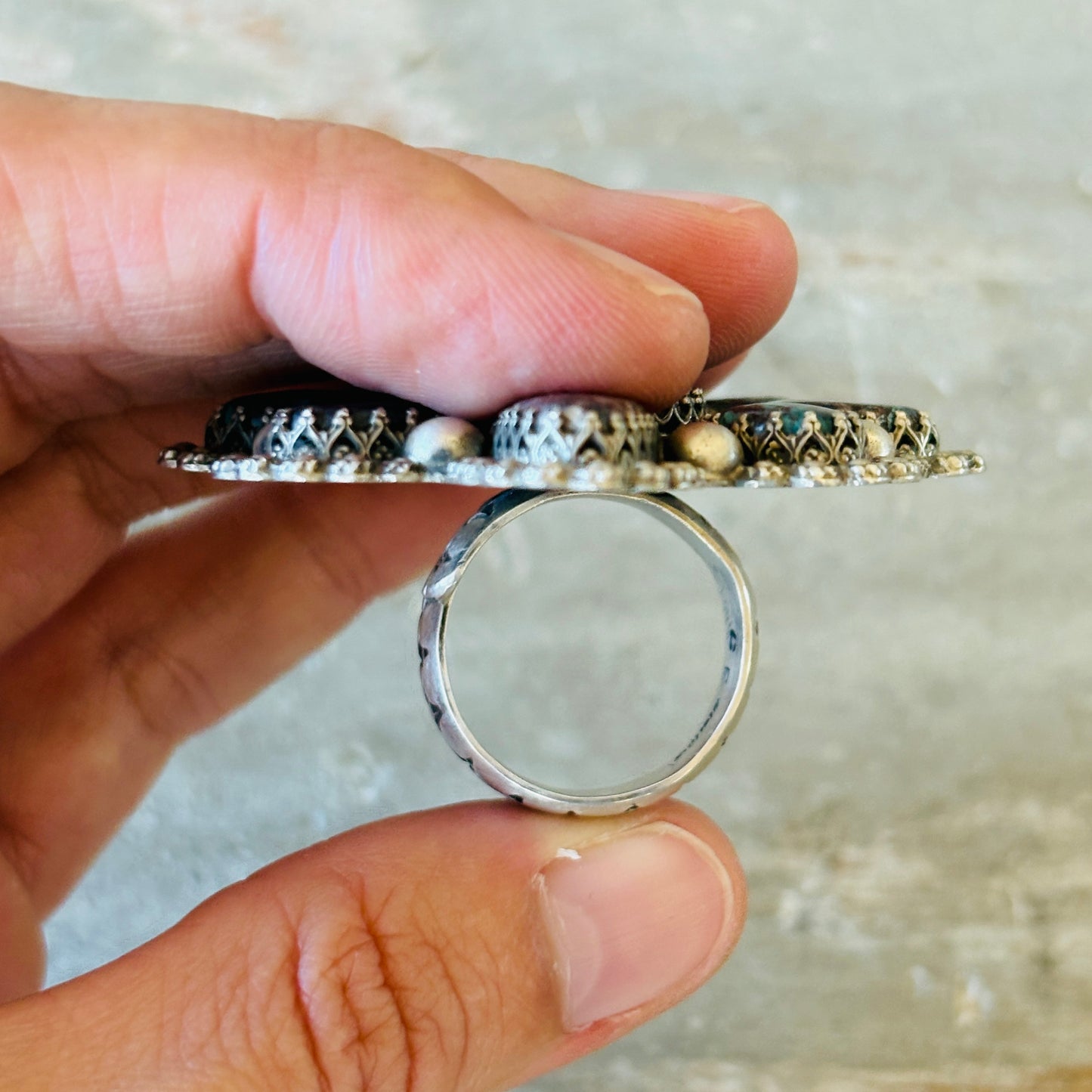 Navajo Chris Etsitty Sterling Silver & Bisbee Turquoise Cluster Ring