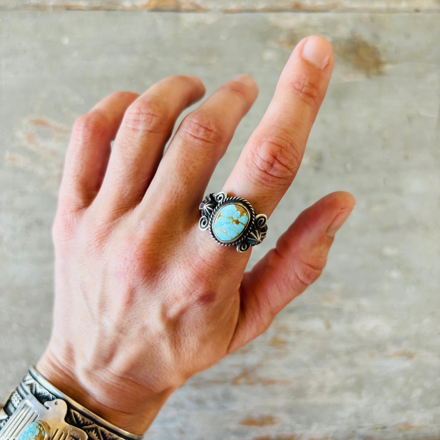 Navajo Andy Cadman Sterling Silver & #8 Turquoise Ring