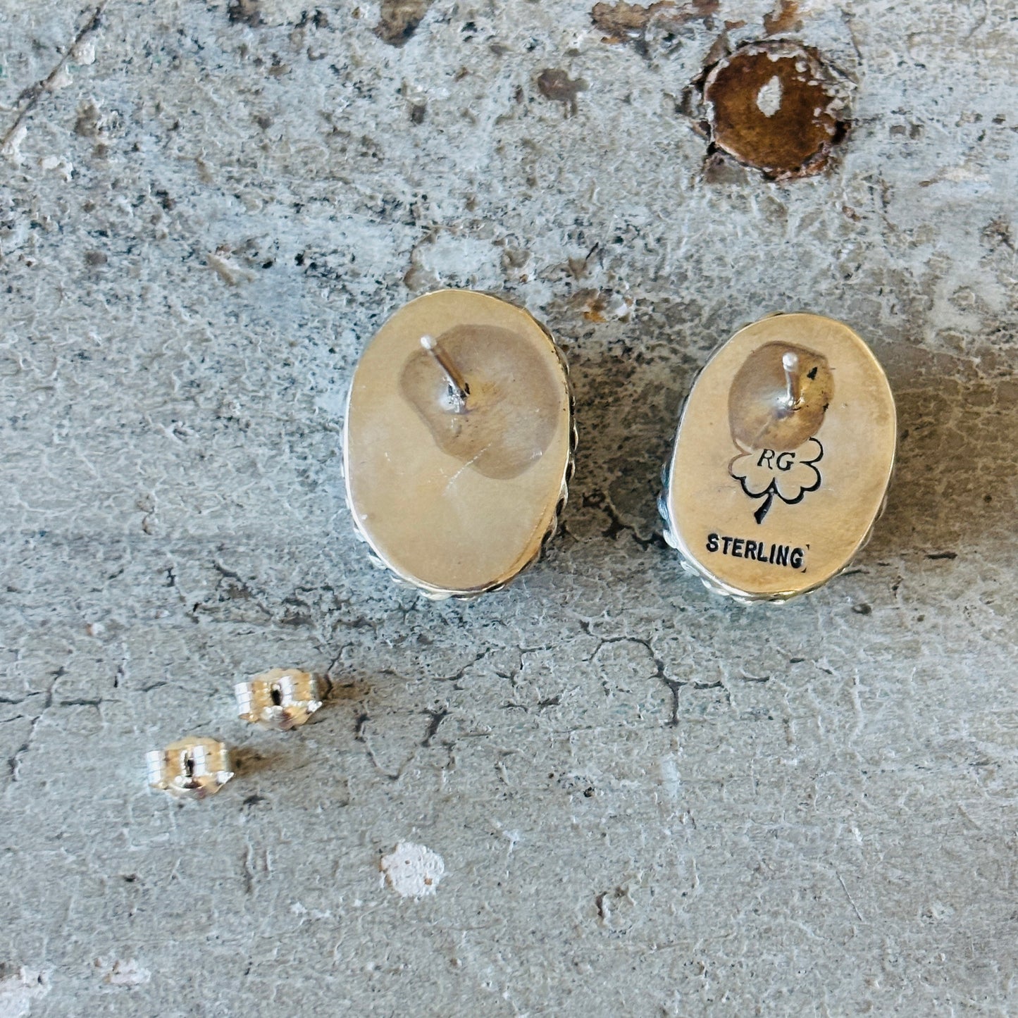 Navajo Reva Goodluck Sterling Silver & Golden Hills Turquoise Stud Earrings