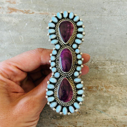 Navajo Signed Lab Opal - Purple Spiny Cluster Ring