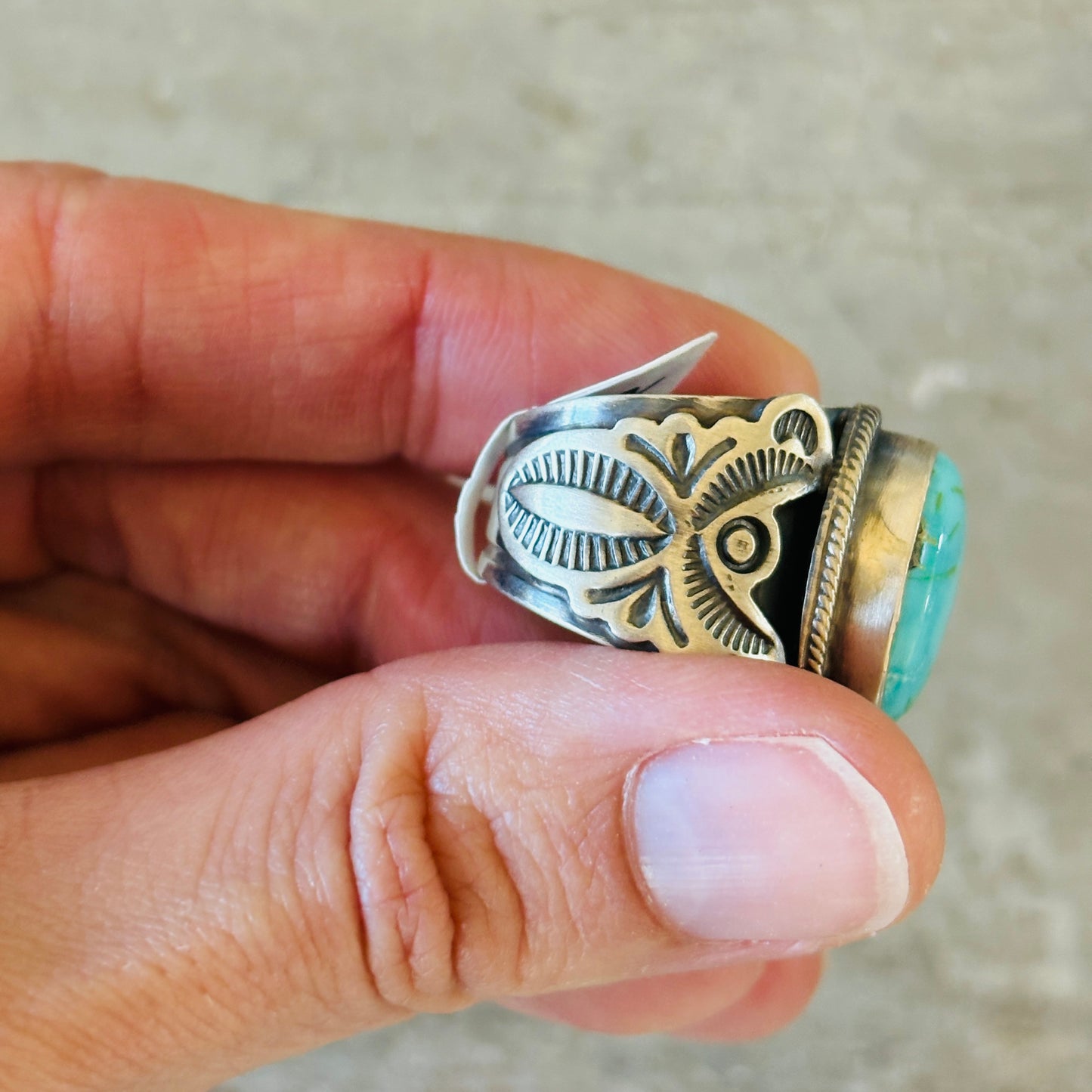 Navajo Benjamin Jimenez Silver Silver & Sonoran Mountain Turquoise Ring