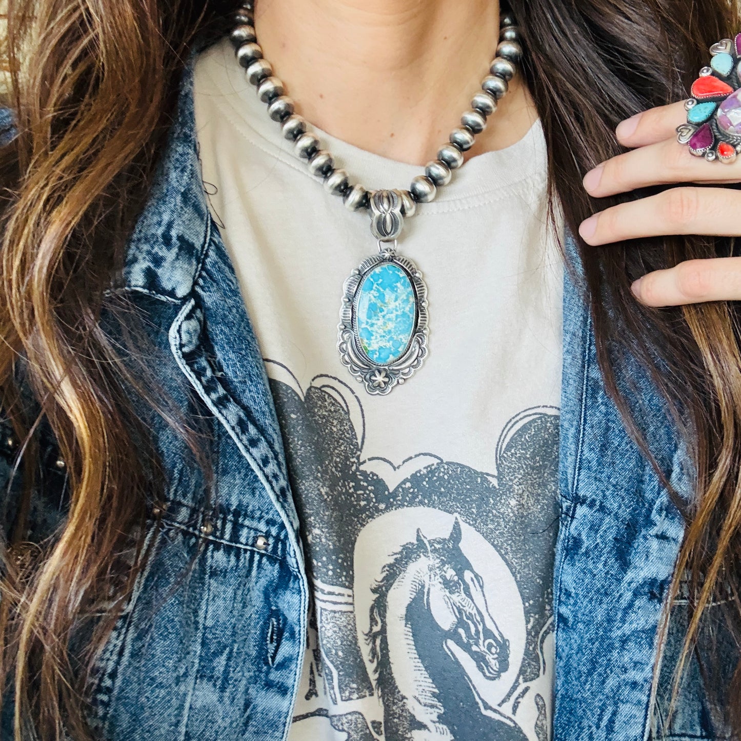 Navajo Randy Boyd Sterling Silver & Sonoran Turquoise Statement Pendant