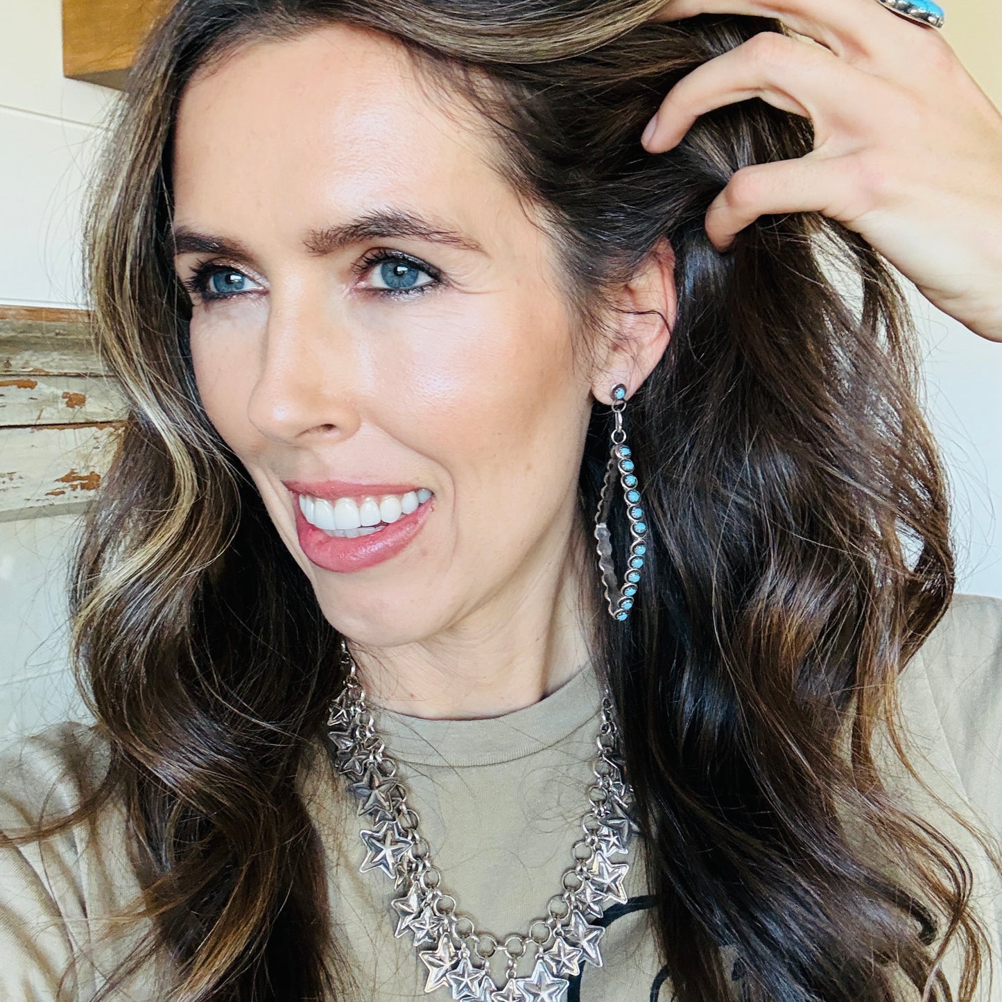 Zuni Iva Booqua Sterling Silver & Turquoise Petit Point Diamond Earrings