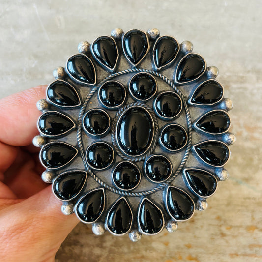 Navajo Tommy Jackson Sterling Silver & Black Onyx Cluster Ring