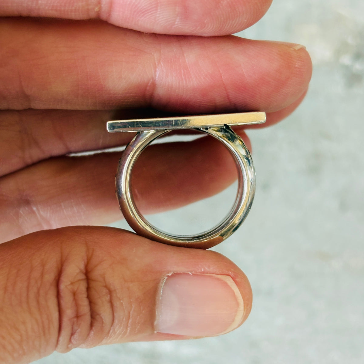 Navajo Aaron John Sterling Bear Overlay Ring