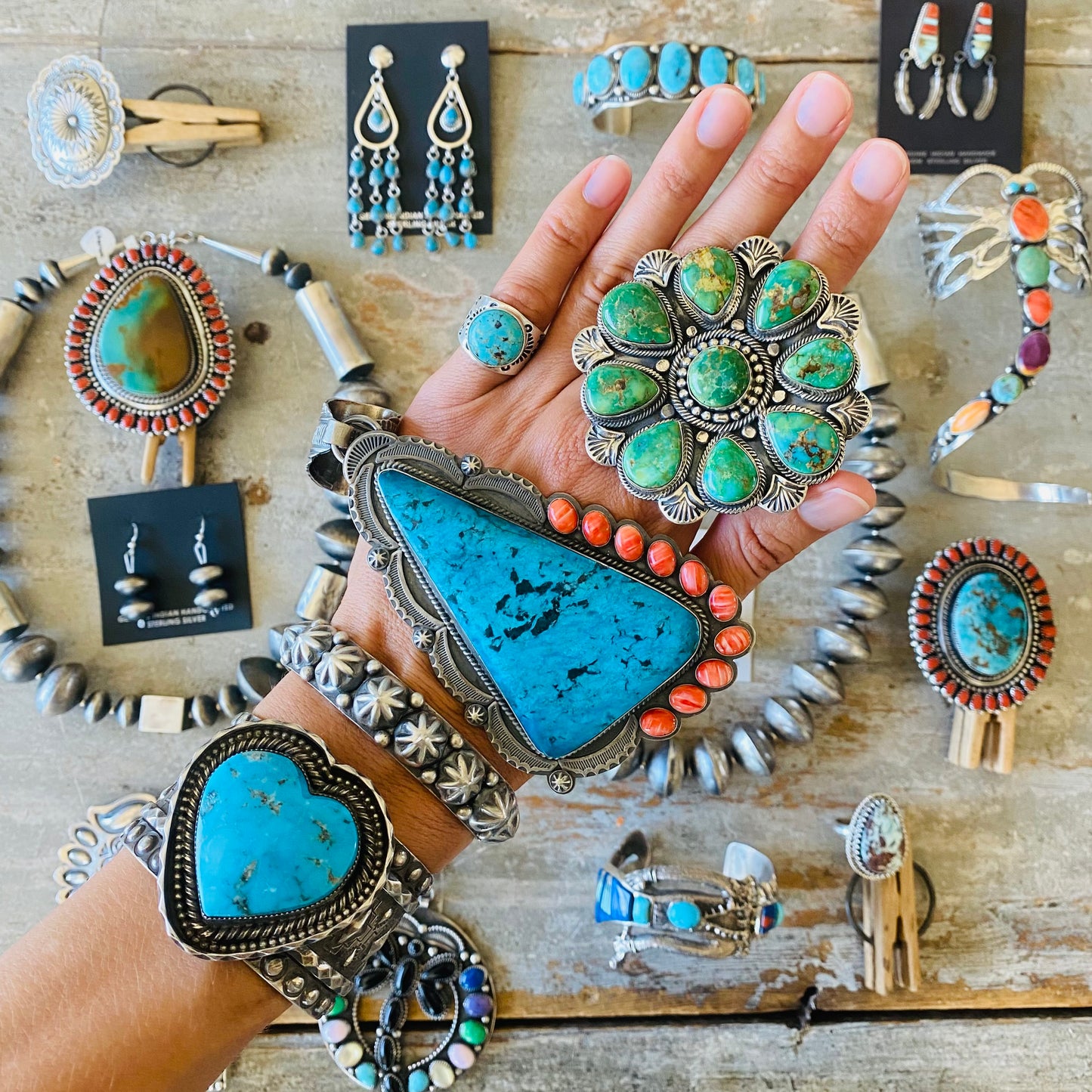 Navajo Darrell Cadman Sterling Silver & Kingman Turquoise 7 Stone Cuff