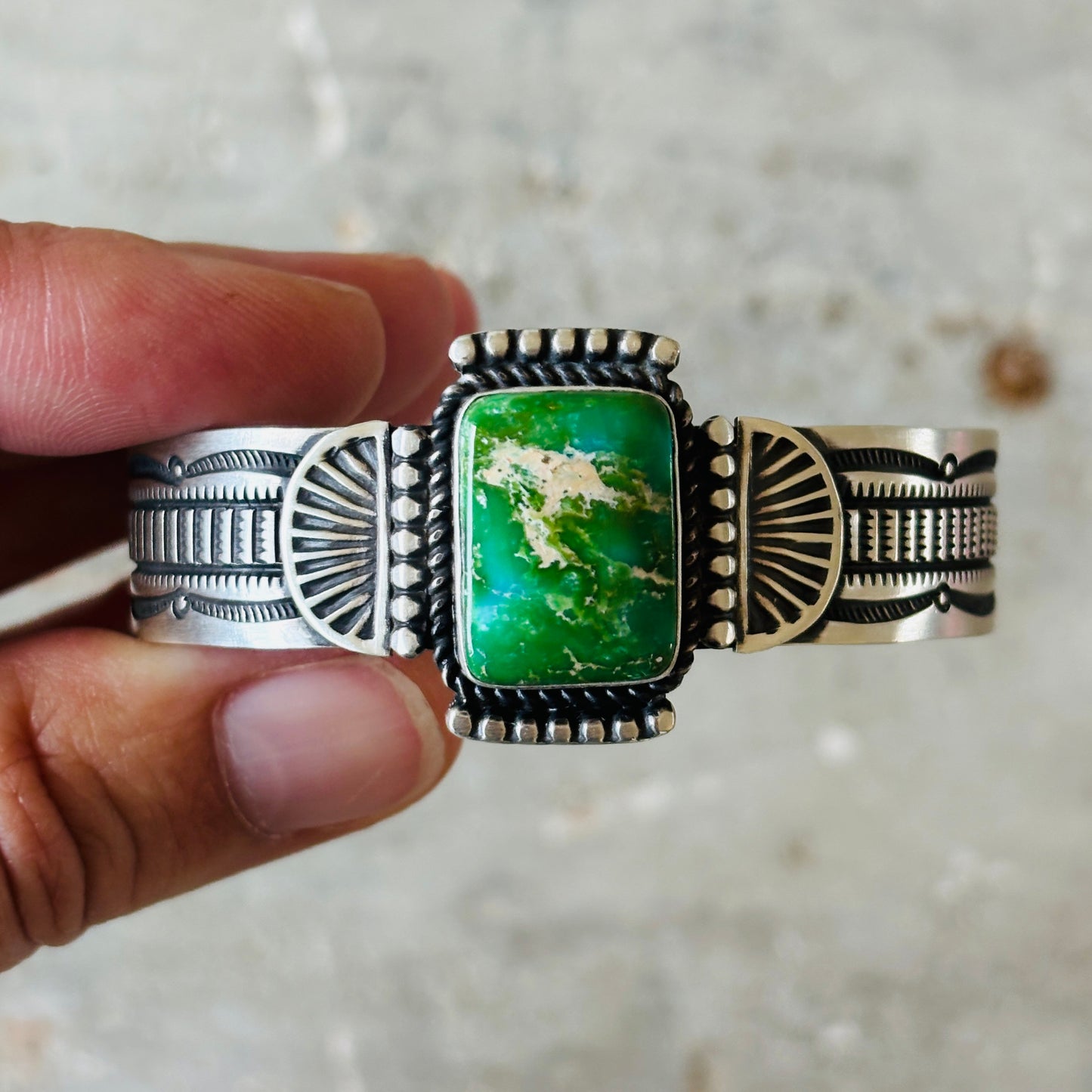 Navajo Herman Smith Sterling Silver & Sonoran Turquoise Stacker Cuff