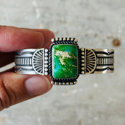 Navajo Herman Smith Sterling Silver & Sonoran Turquoise Stacker Cuff