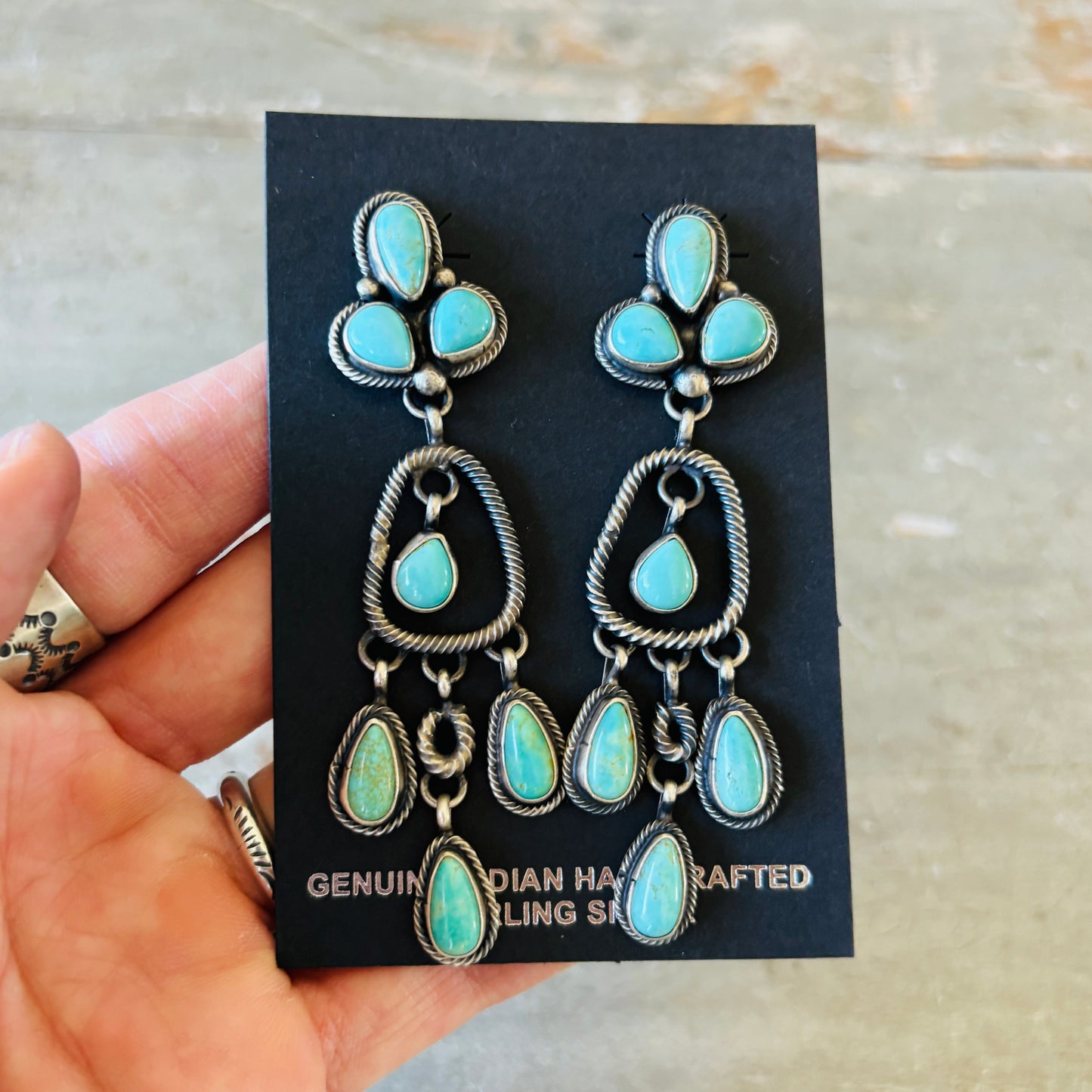 Navajo Sheila Becenti Sterling Silver & Campitos Turquoise Statement Earrings