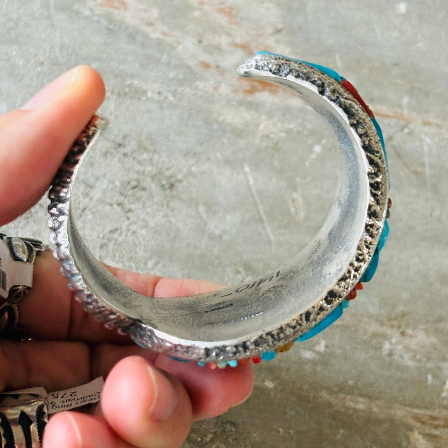 Navajo Lester James Sterling Silver - Red Coral & Kingman Turquoise Cobblestone Cuff