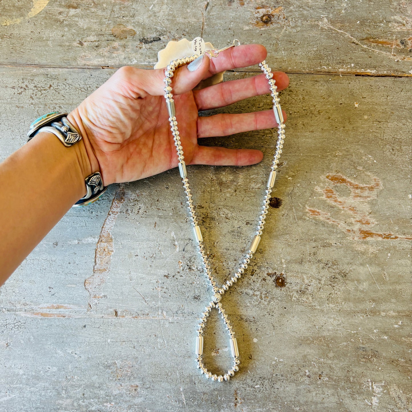 Navajo Tonisha Haley Sterling Silver 6.5mm - Tube Beads Handmade Pearls Jacla Necklace