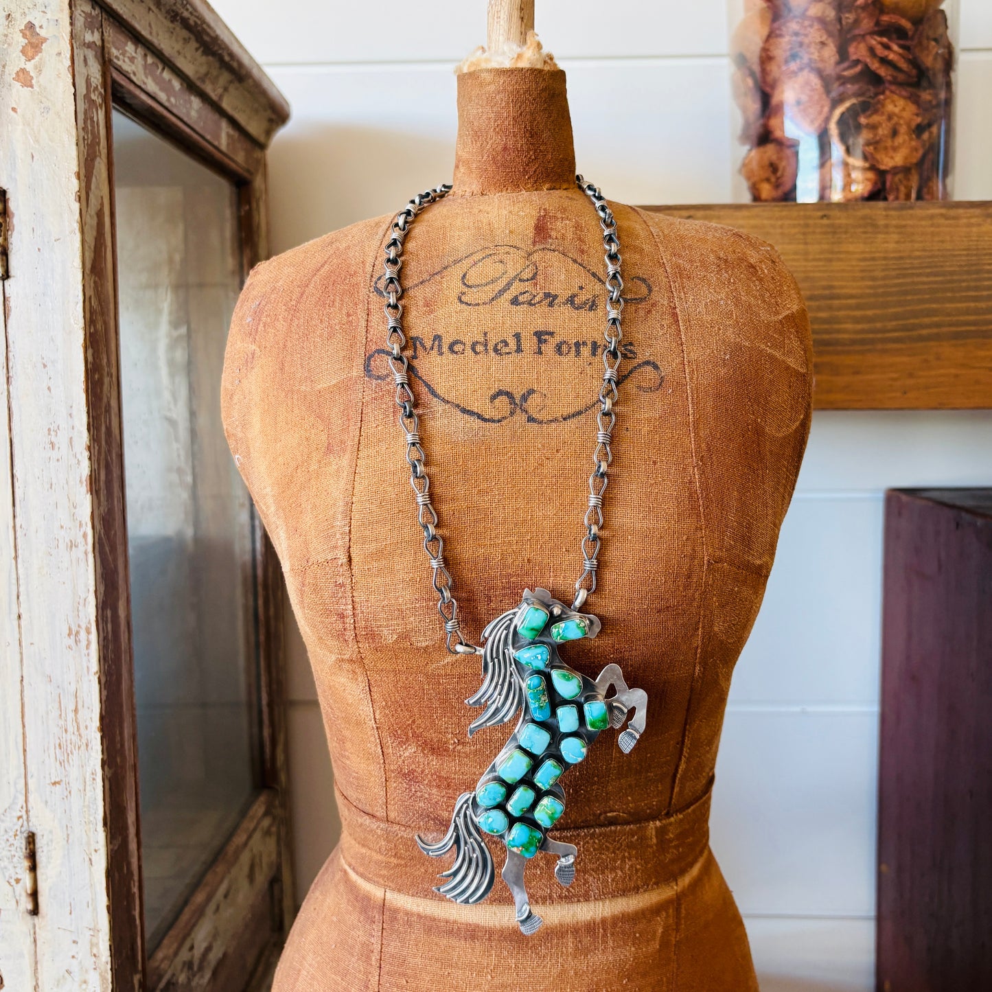 Navajo Gilbert Platero Sterling Silver & Sonoran Horse Statement Necklace