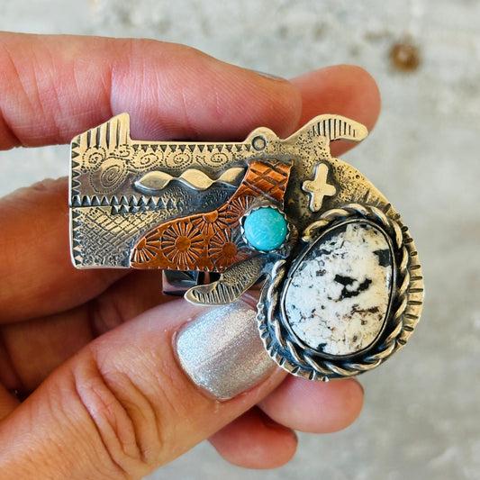 Anglo Kathy Sands Sterling Silver - Copper - White Buffalo Gun Ring