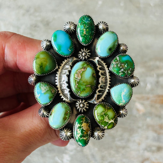 Navajo Larson Lee Sterling Silver & Sonoran Turquoise Cluster Ring