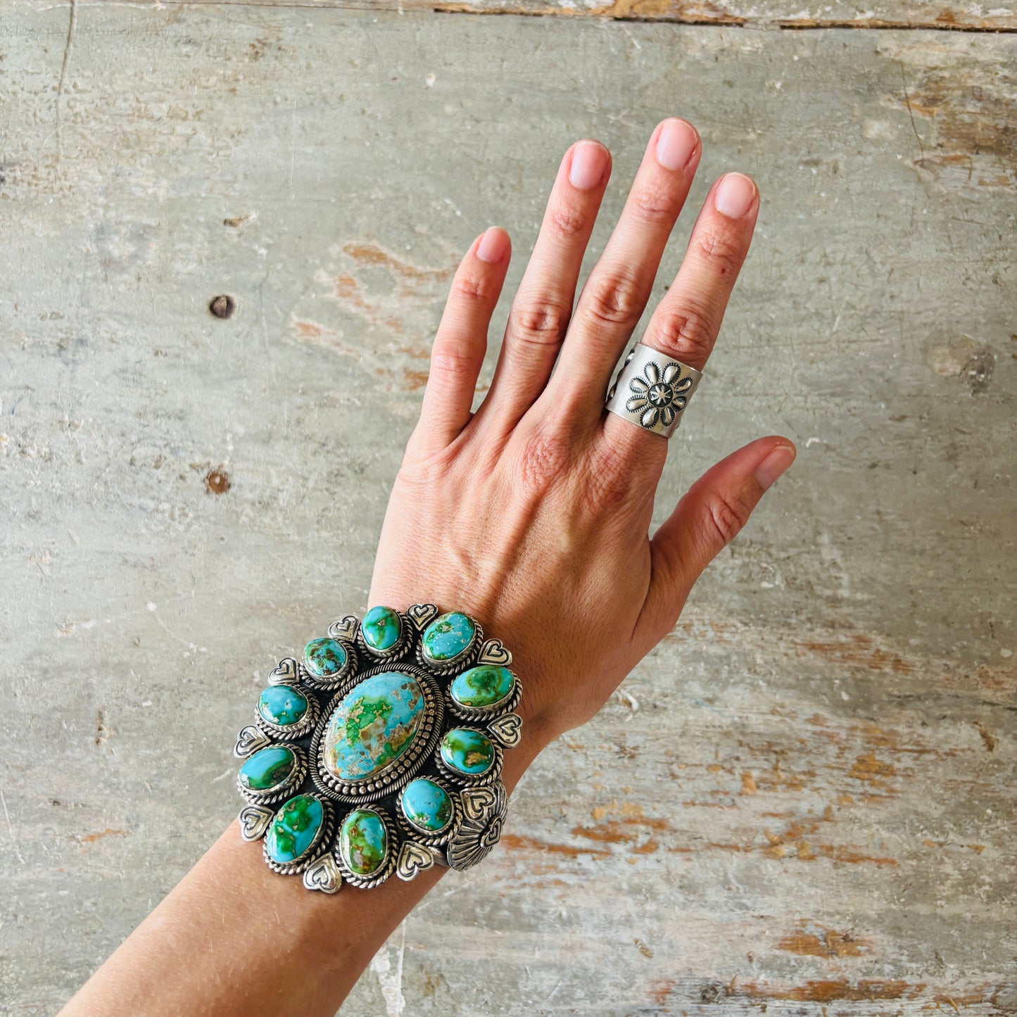 Navajo Robert Johnson Sterling Silver Floral Repousse Ring