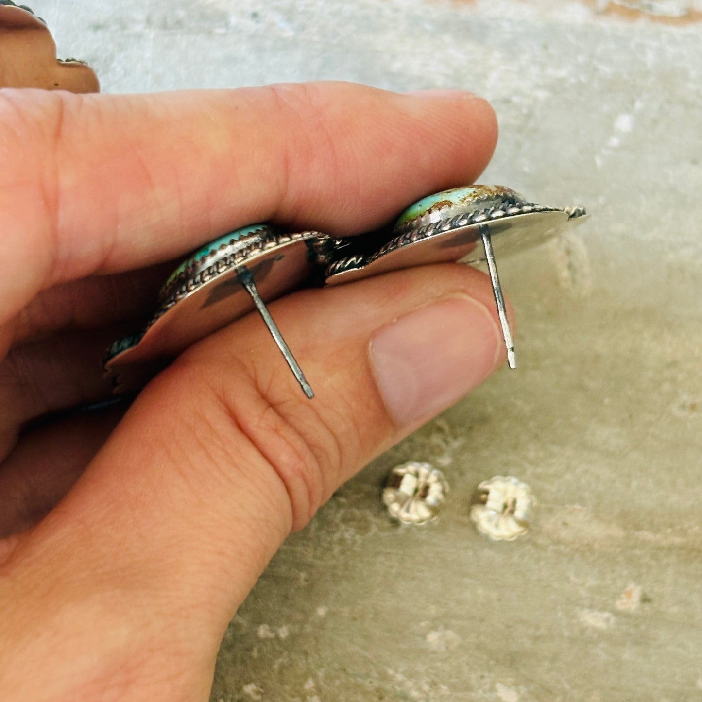 Navajo Braxton Parkett Sterling Silver & Sonoran Turquoise Statement Earrings