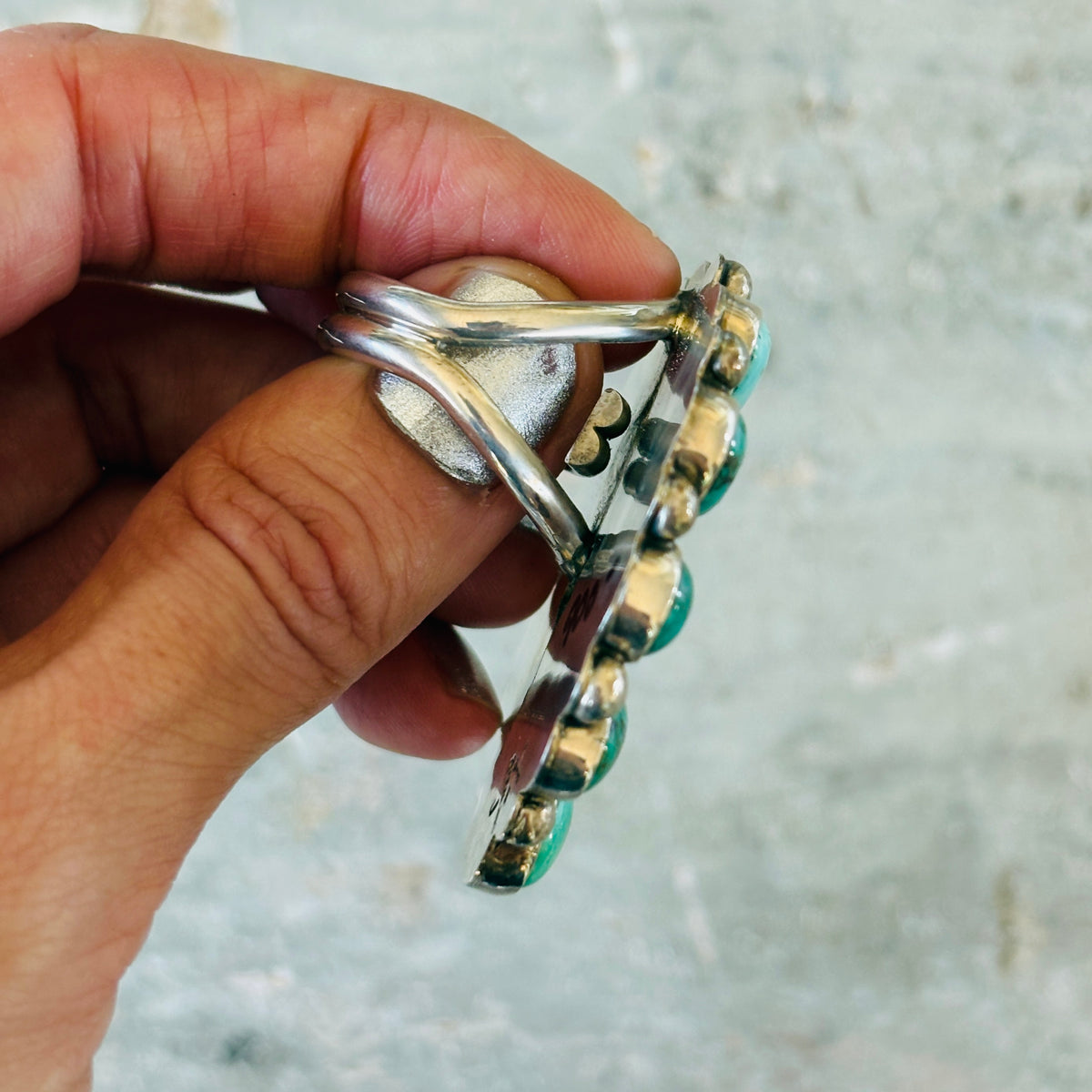 Navajo Melvin & Tiffany Jones Sterling Silver - Mixed Turquoise Cluster Naja Ring