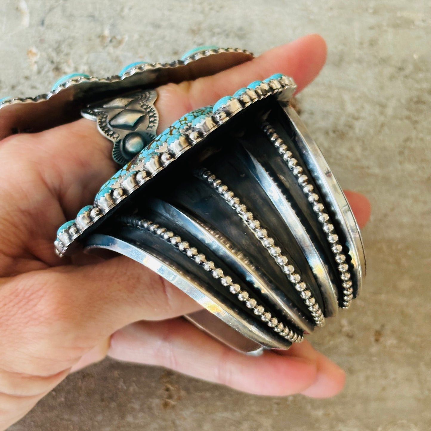 Navajo Marcus Chavez Sterling Silver & Kingman Turquoise Statement Cuff