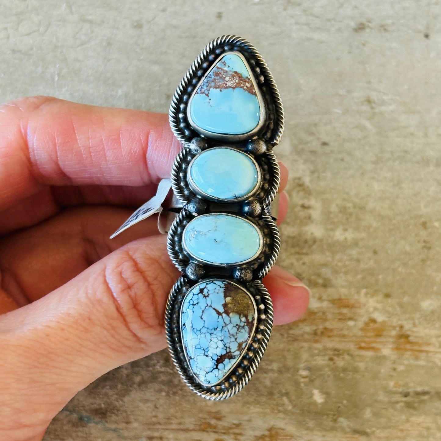 Navajo Sheila Becenti Sterling Silver & Golden Hills Four Stone Ring