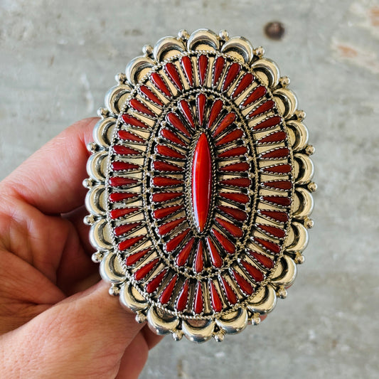 Navajo Yazzie Sterling Silver & Mediterranean Red Coral Cluster Statement Ring