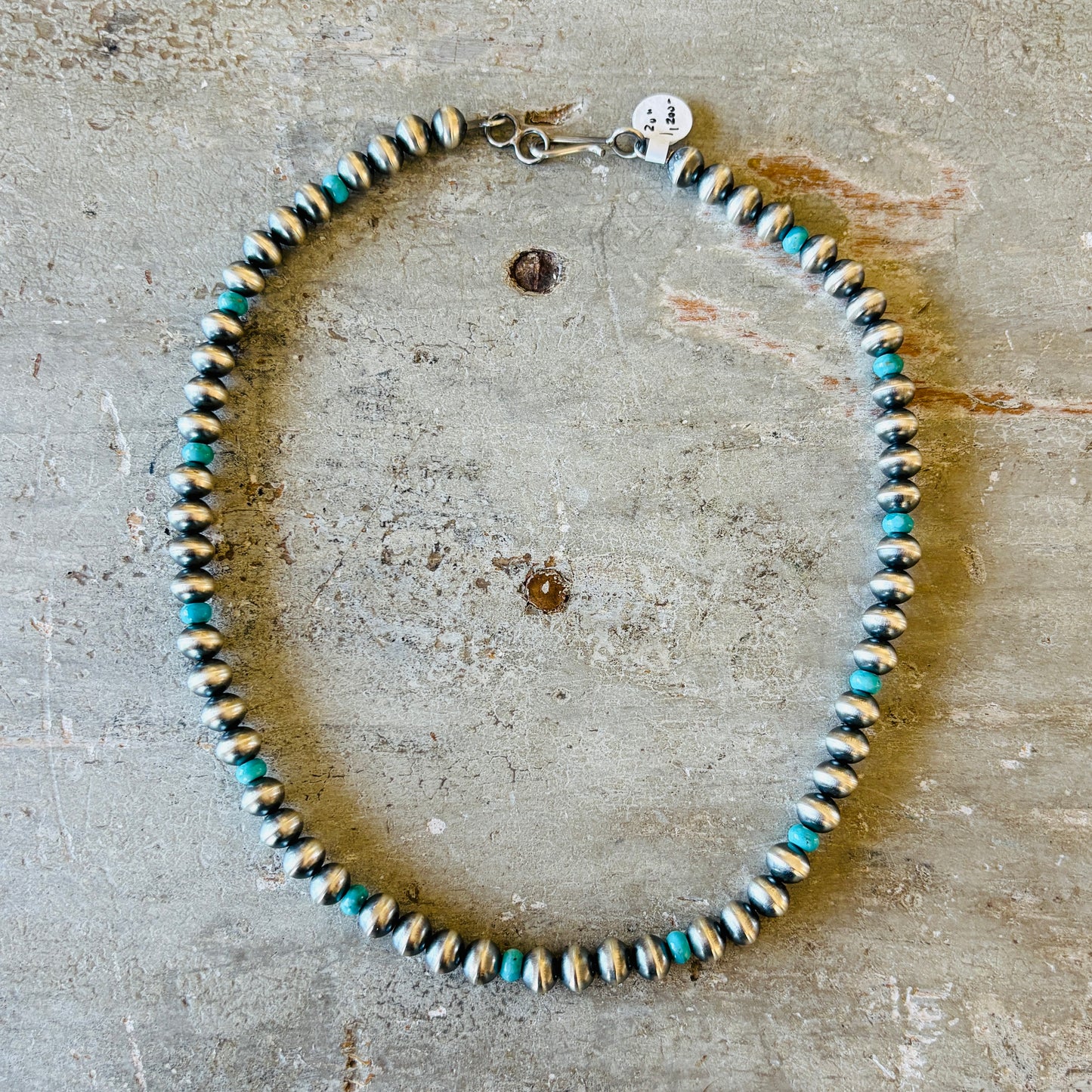 Navajo Preston Haley Sterling Silver & Kingman Turquoise 8mm Handmade Pearls Necklace