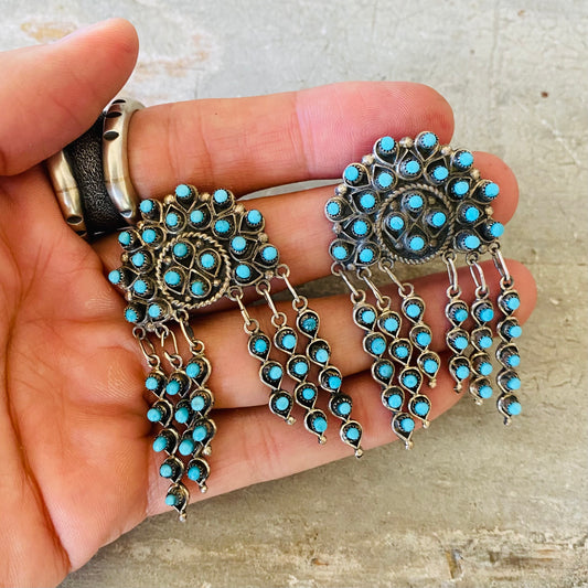 Zuni Wayne Johnson Sr Sterling Silver & Sleeping Beauty Turquoise Earrings