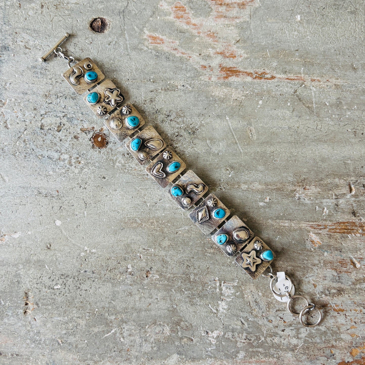 Navajo Nakai Bernice Bonney Sterling Silver & Kingman Turquoise Panel Bracelet