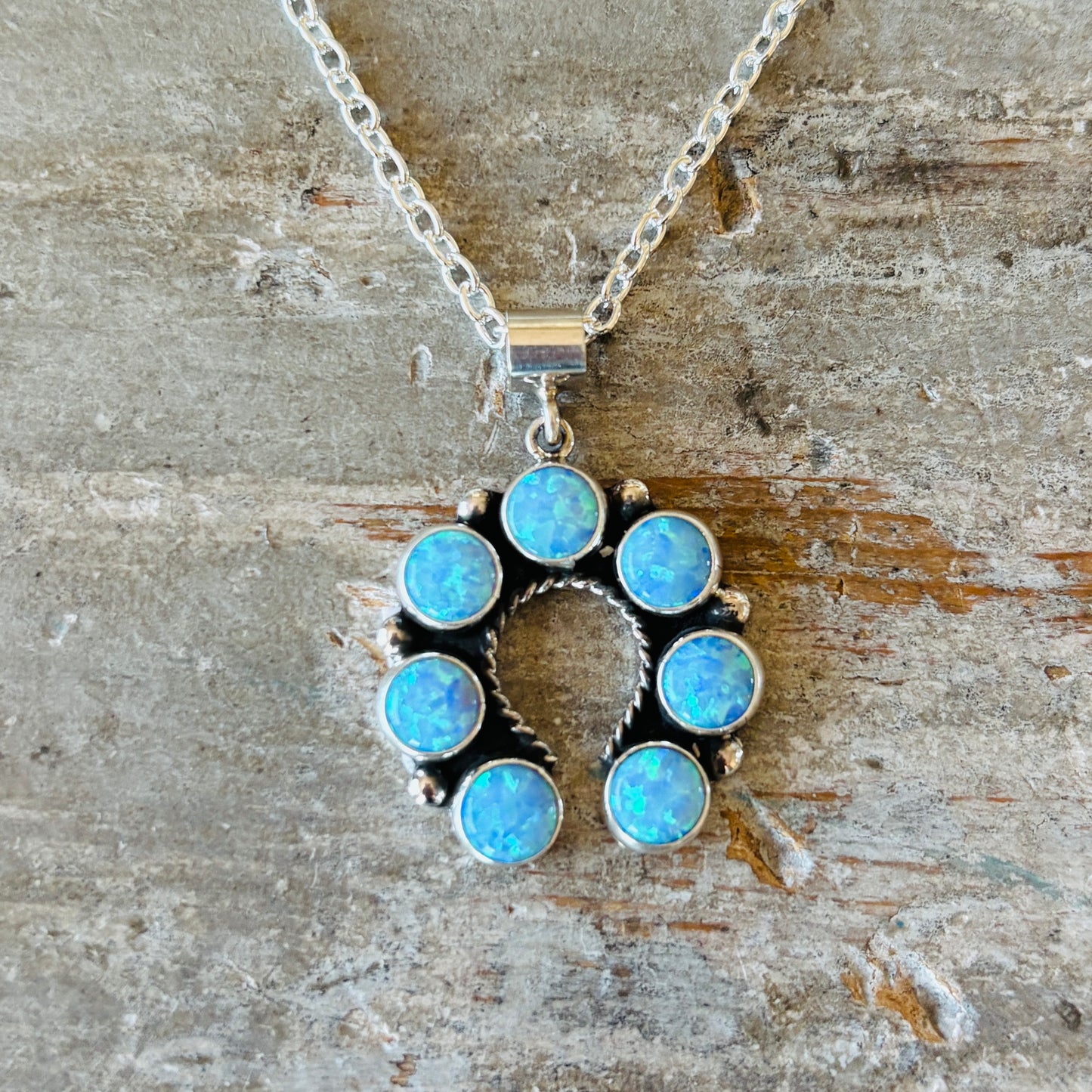 New Navajo Martin Perry Sterling Silver & Blue Lab Opal Naja Pendant