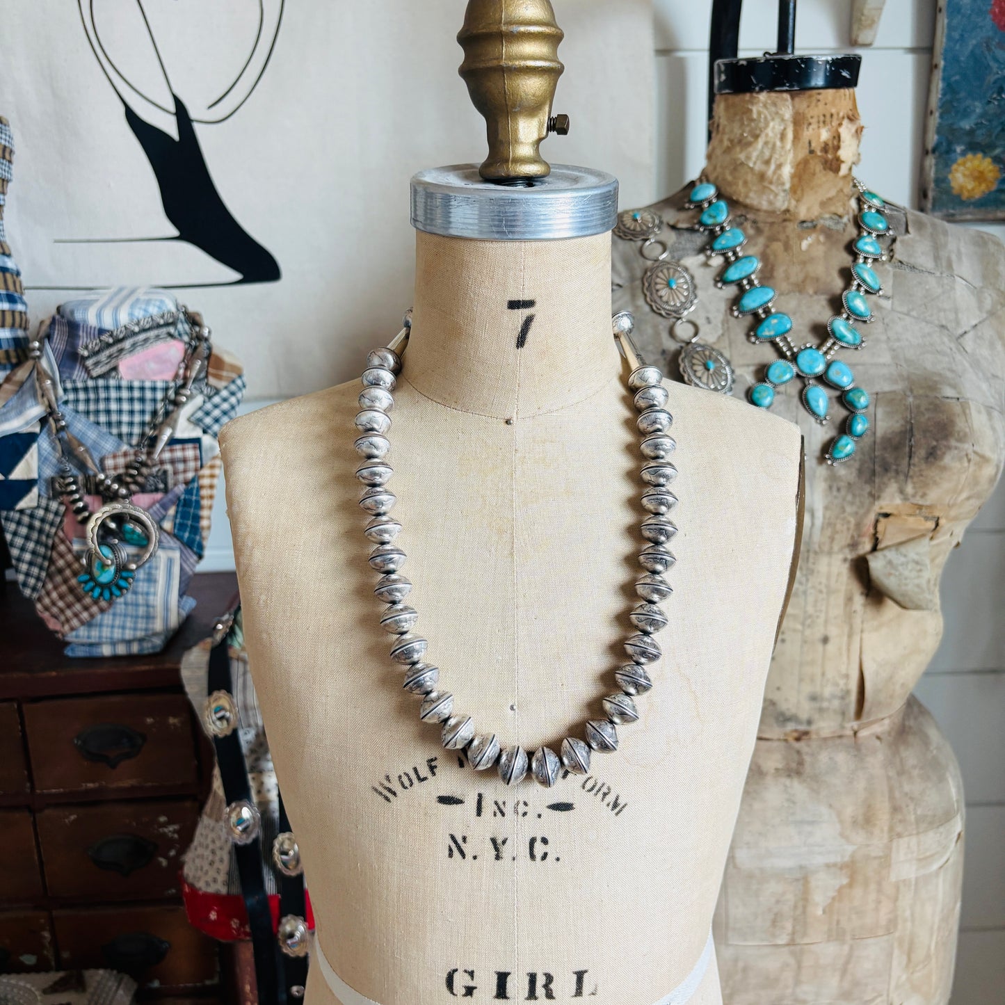 Navajo James McCabe Sterling Silver & Liberty Dime Beads Necklace