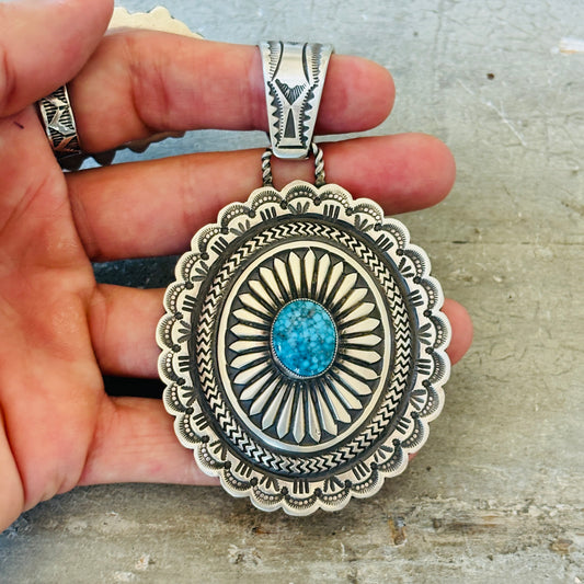 Navajo Calvin Martinez Sterling Silver & Spiderweb Kingman Pendant