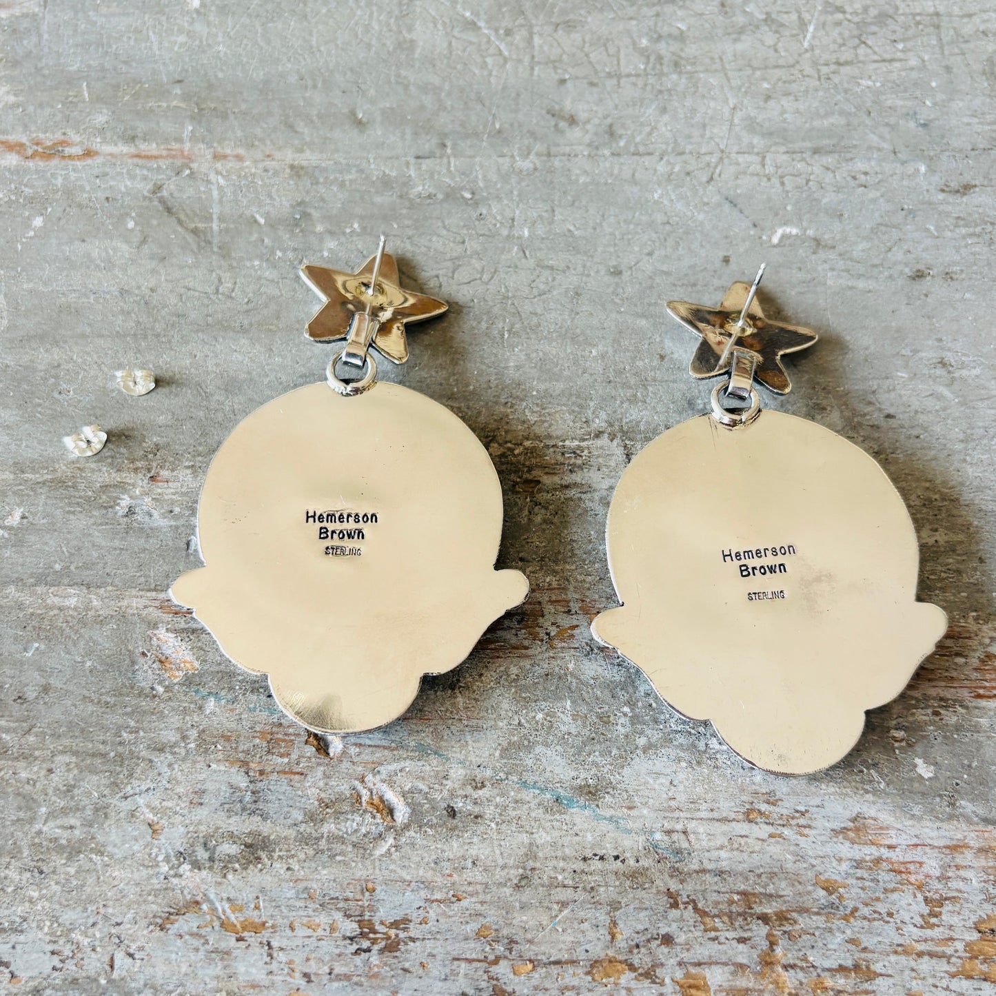 Navajo Hemerson Brown Sterling Silver & Abalone Star Statement Earrings