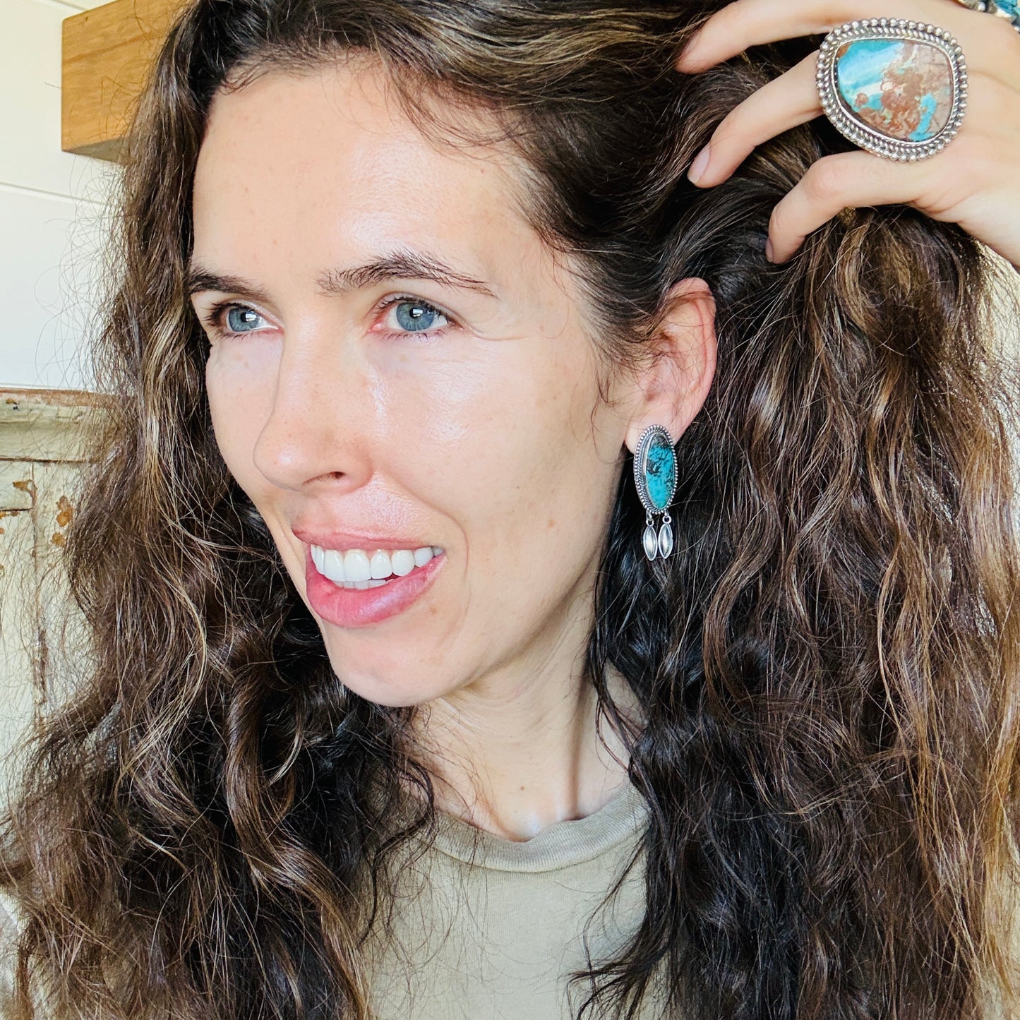 Sheila Tso Sterling Silver & Hubei Turquoise Earrings