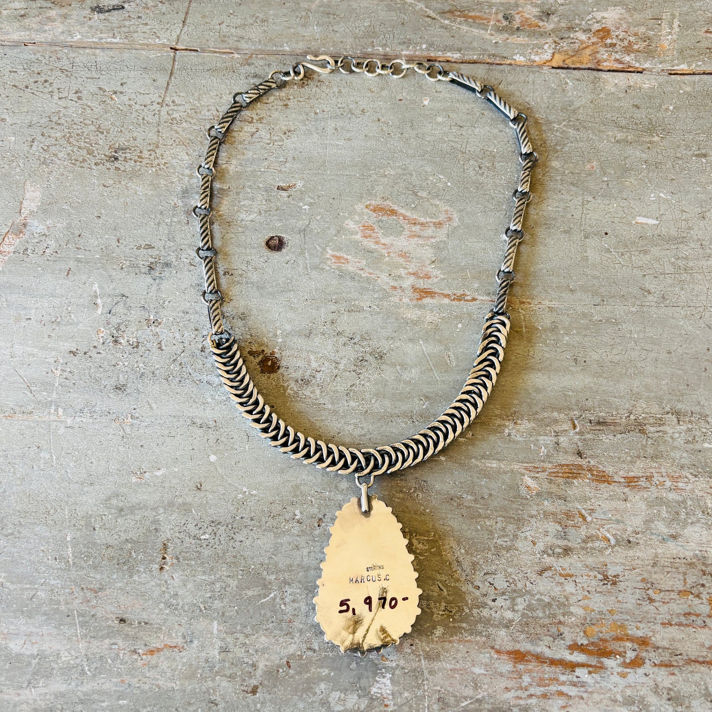 Navajo Marcus Chavez Sterling Silver & Royston Statement Necklace