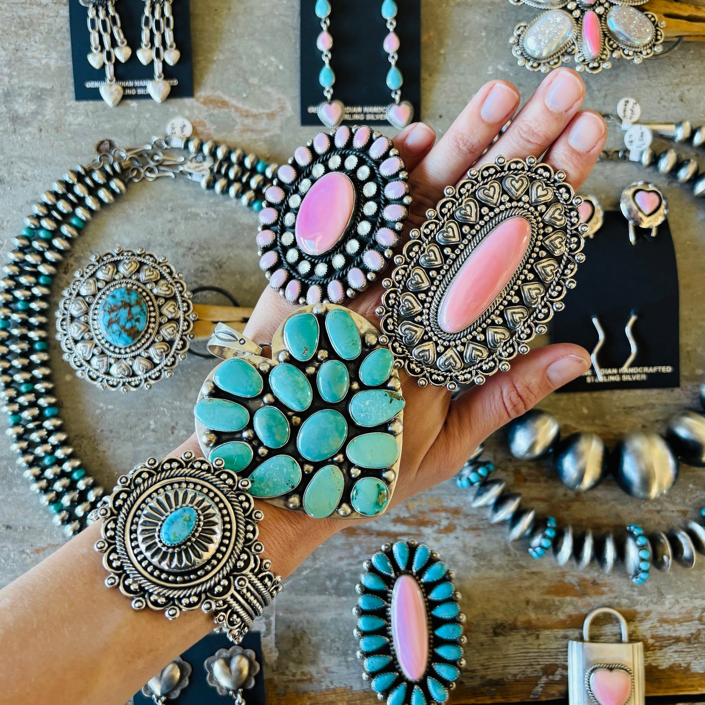 Anglo Mona Van Riper Sterling Silver & Golden Hills Hearts Earrings