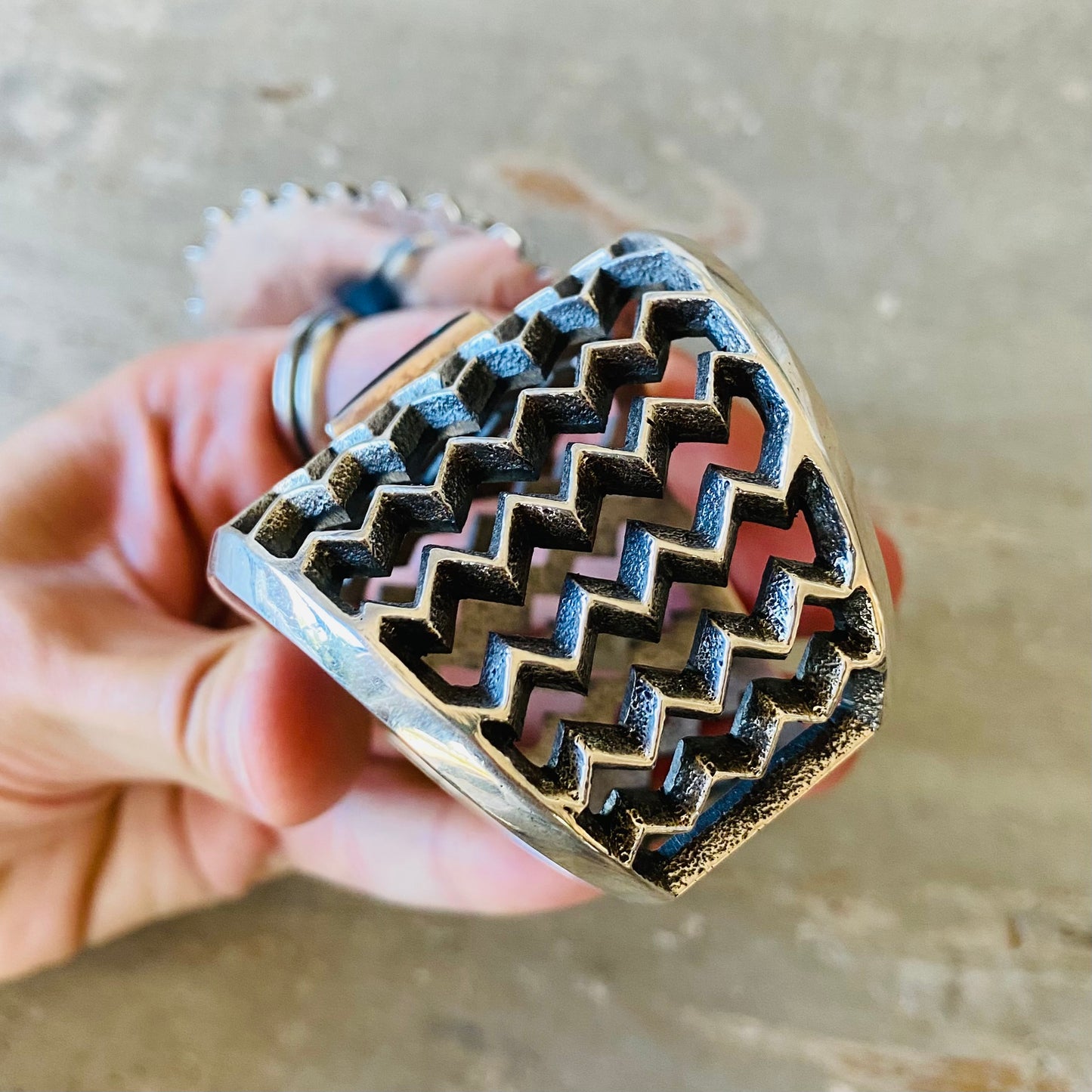 Navajo Aaron Anderson Sterling Silver & Indian Mountain Turquoise Cast Lightning Bolts Cuff