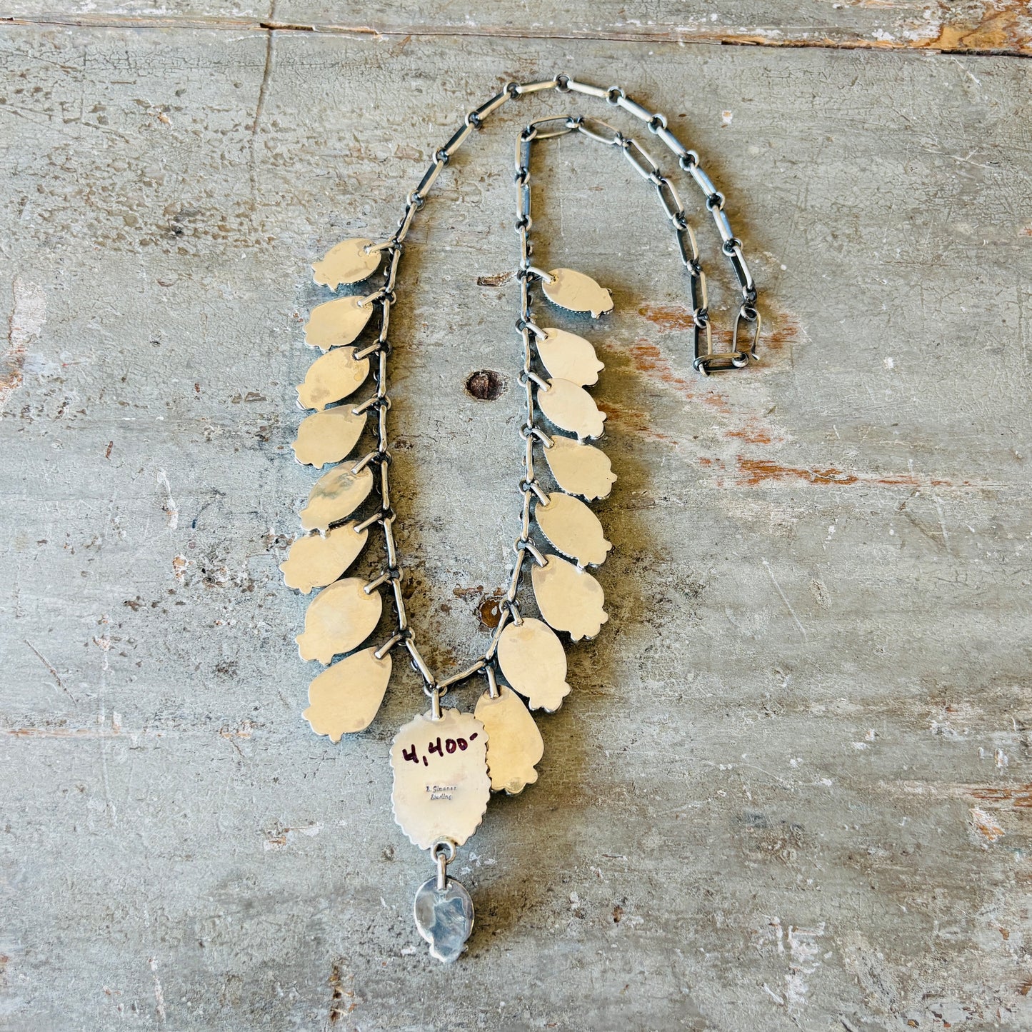 Navajo Brenda Jimenez Sterling Silver & Golden Hills Turquoise Waterfall Statement Necklace