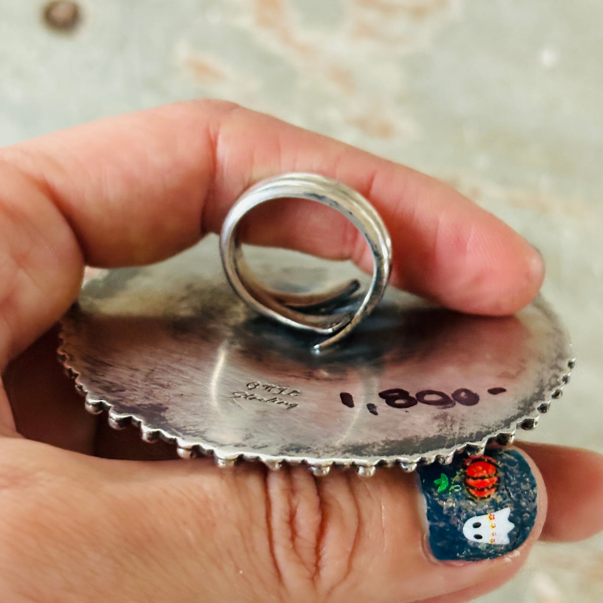Navajo Glenn Livingston Sterling Silver & Pilot Mountain Turquoise Statement Ring