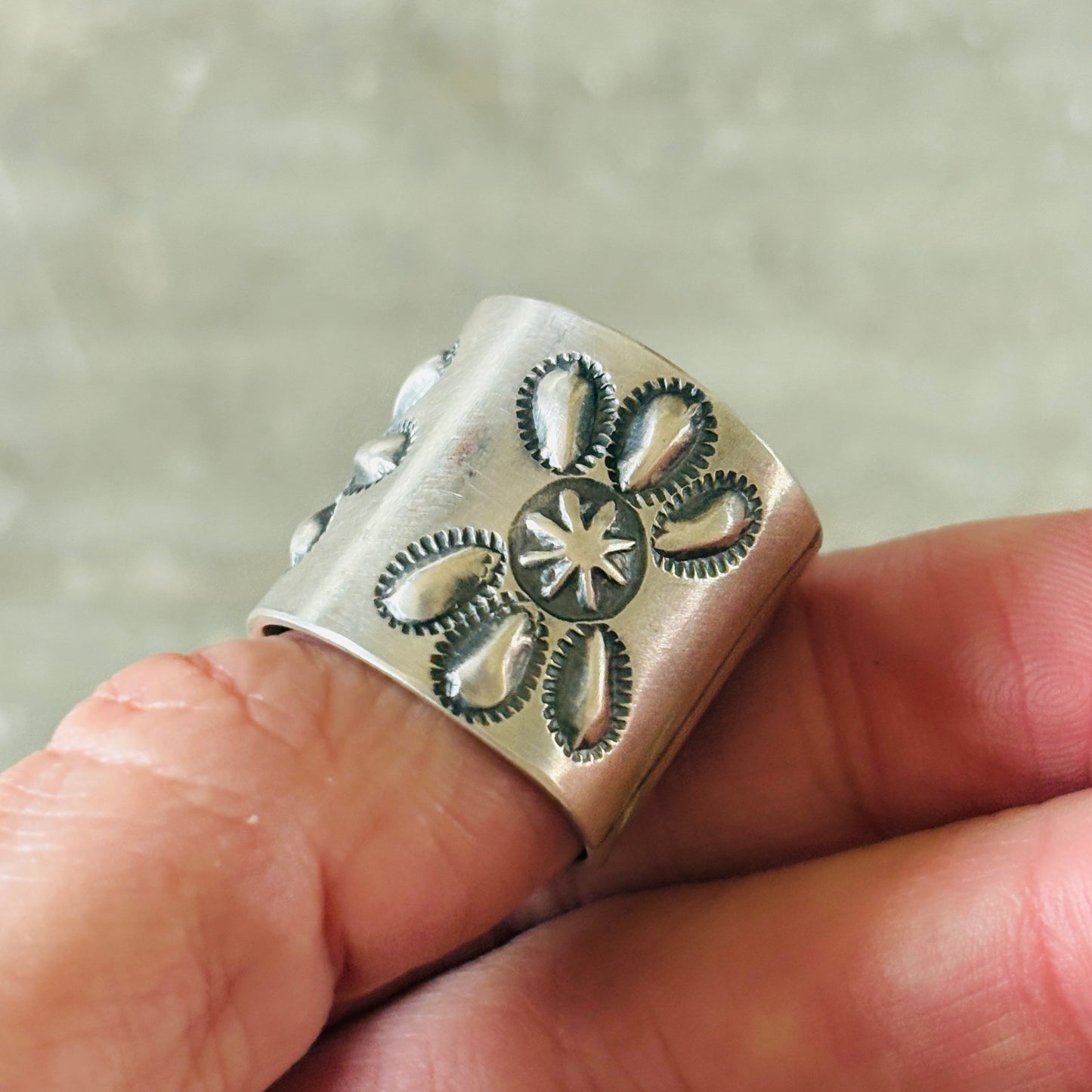 Navajo Robert Johnson Sterling Silver Floral Repousse Ring