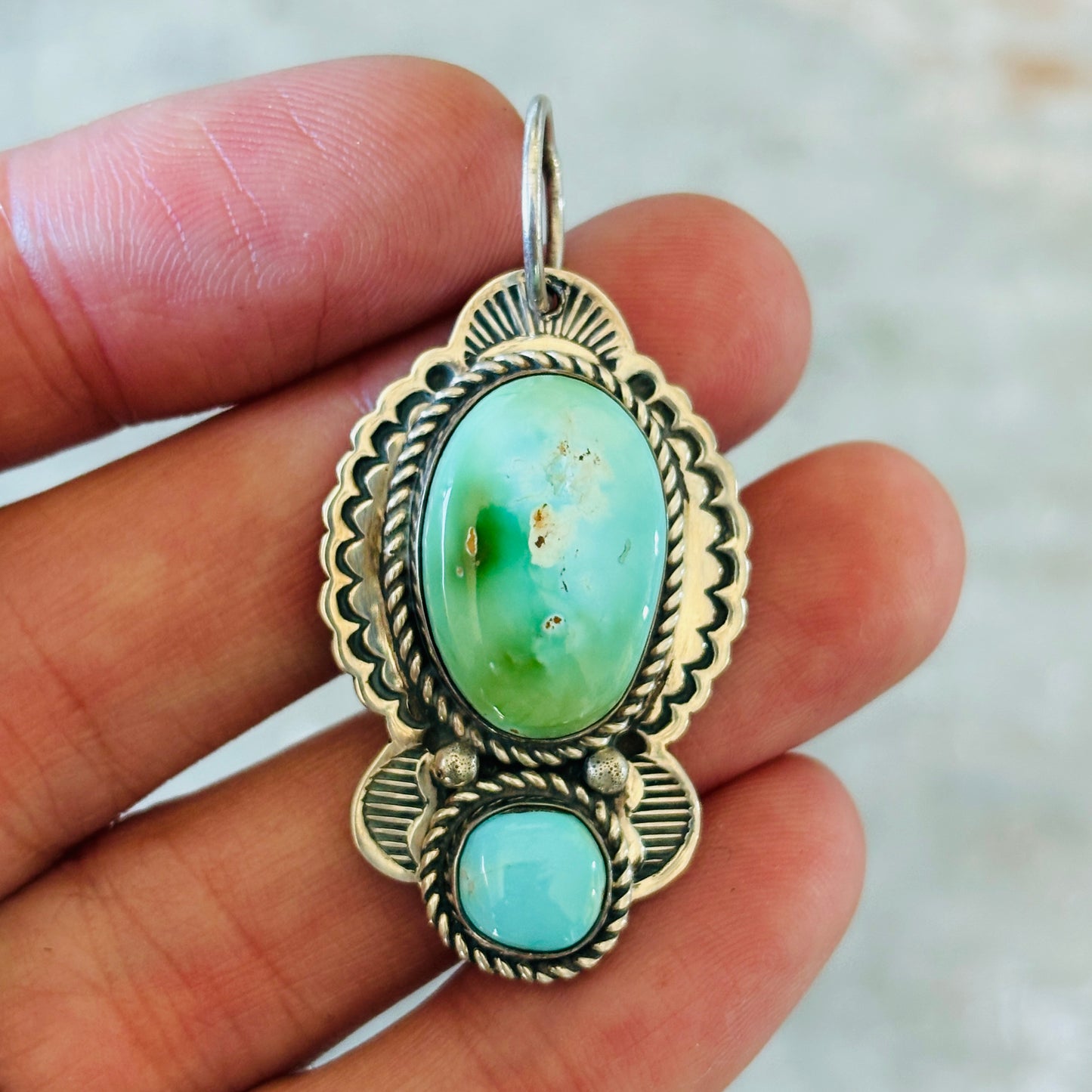 Navajo Bryant Martinez Sterling Silver & Sonoran Turquoise Pendant