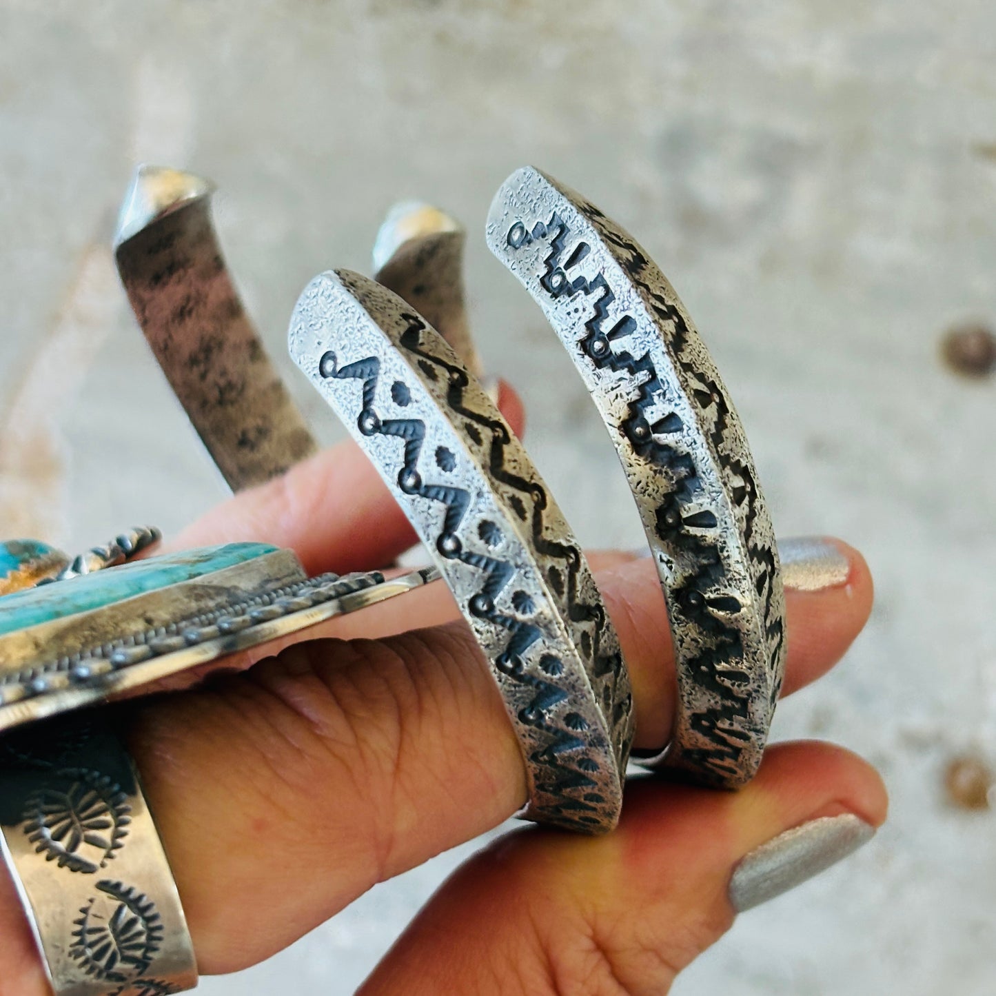 Navajo Herman Smith Sterling Silver Tufa Cast Carinated Stacker Cuff